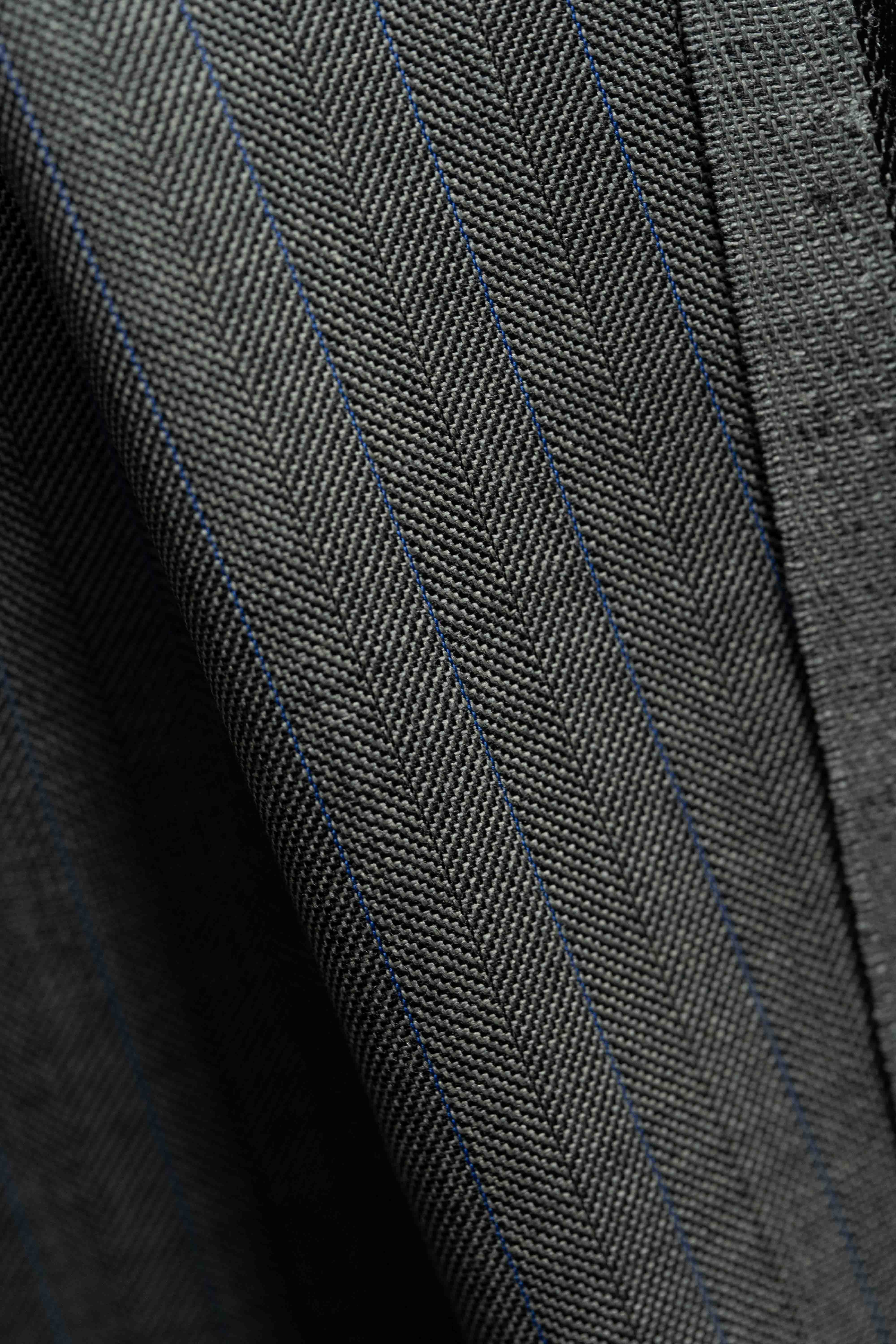 Men Suit fabric From UK Grey Herringbone Stripe Wool