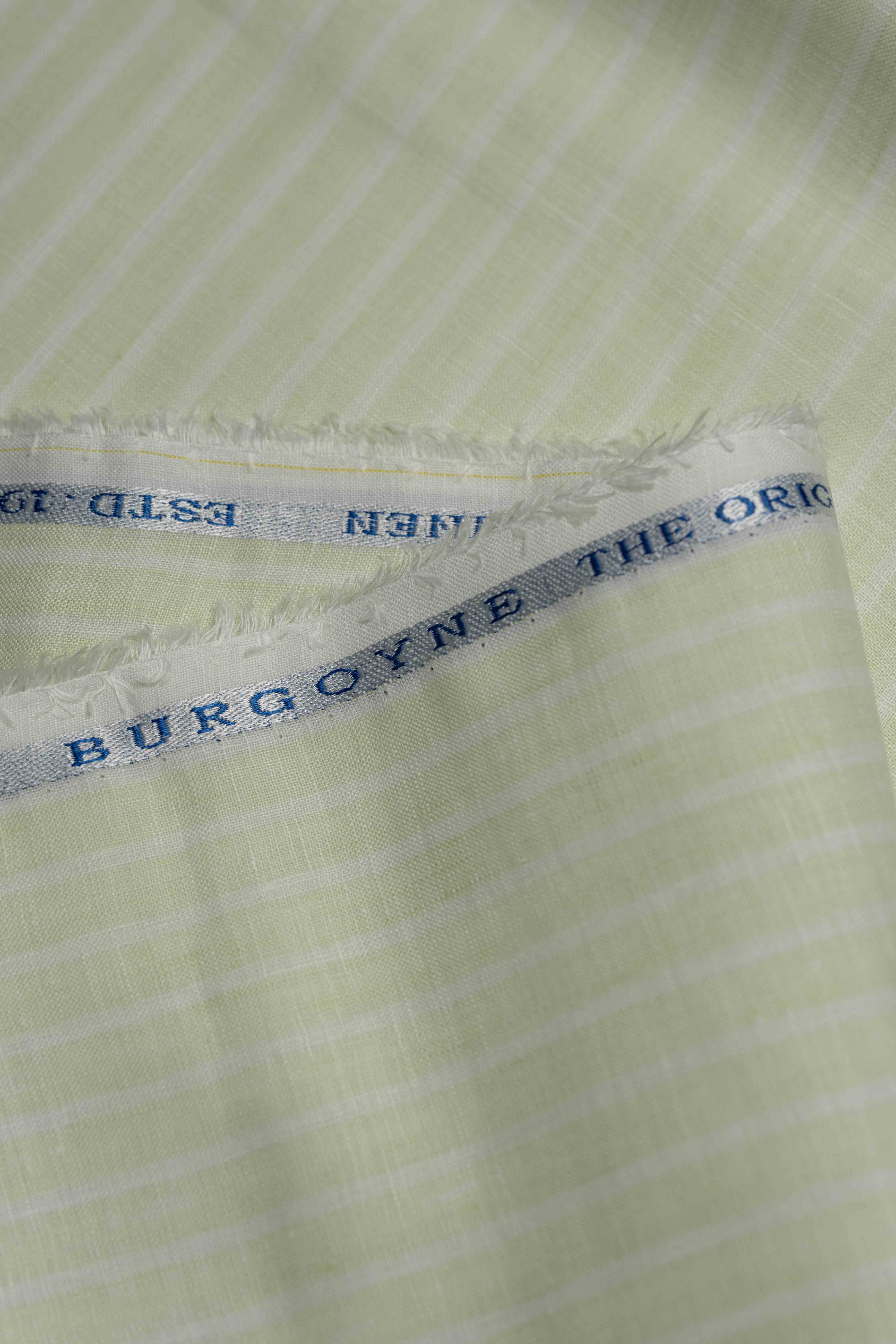 Linen Shirting in 80 Lea Lime Green & White stripes