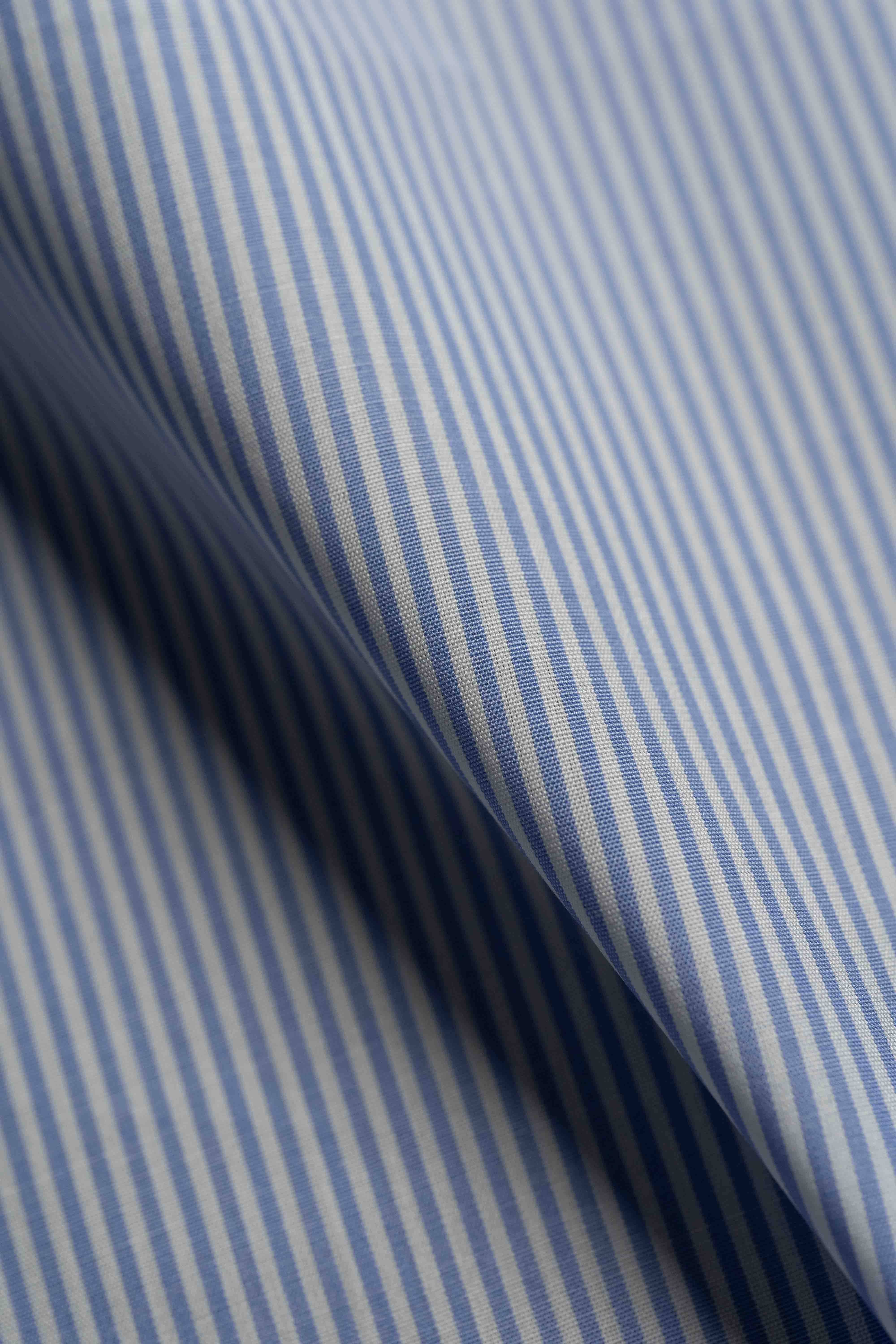 Close-up of blue and white striped fabric