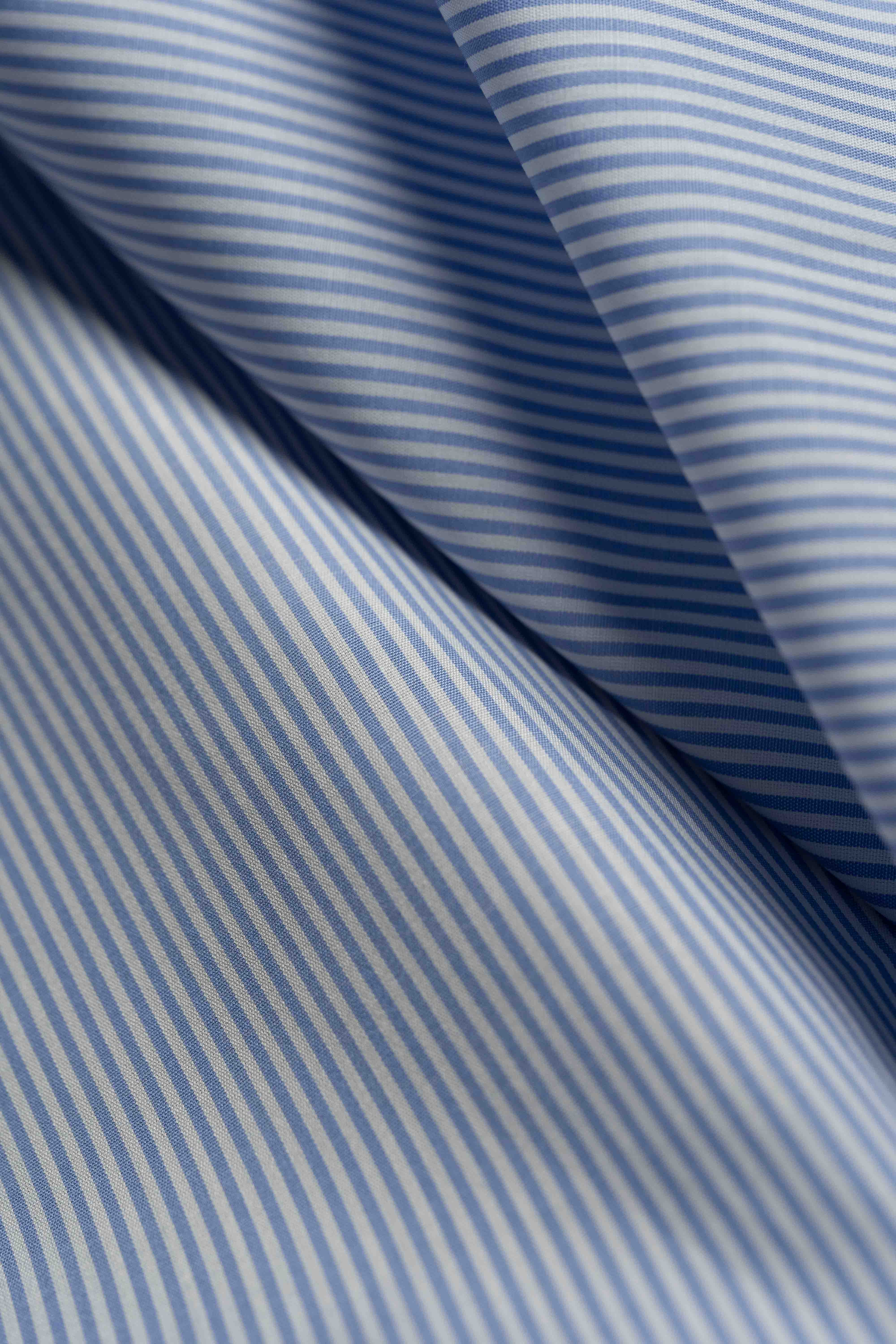 Close-up of blue and white striped fabric