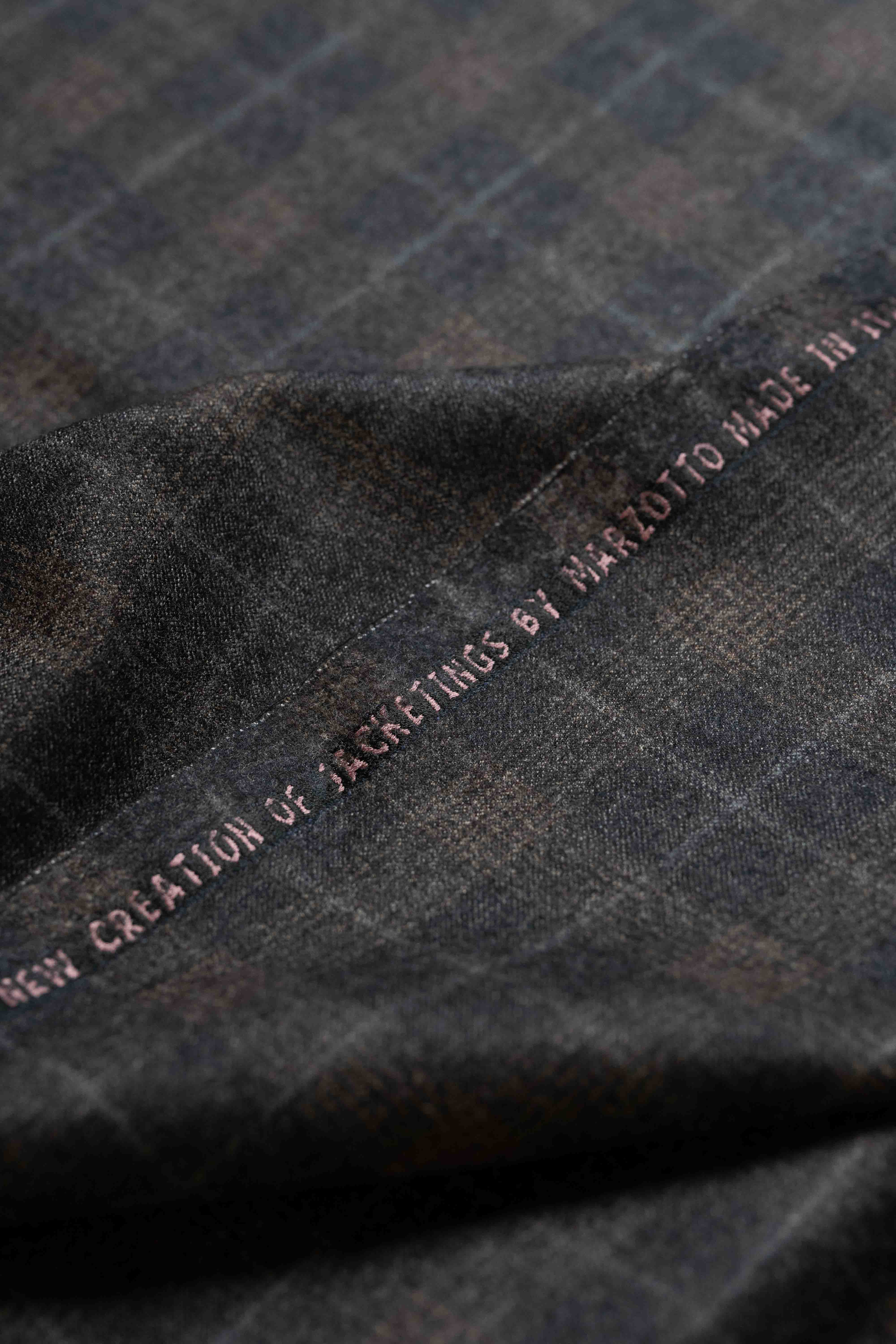 Marzotto Brown Check Wool Suit Jacket Fabric