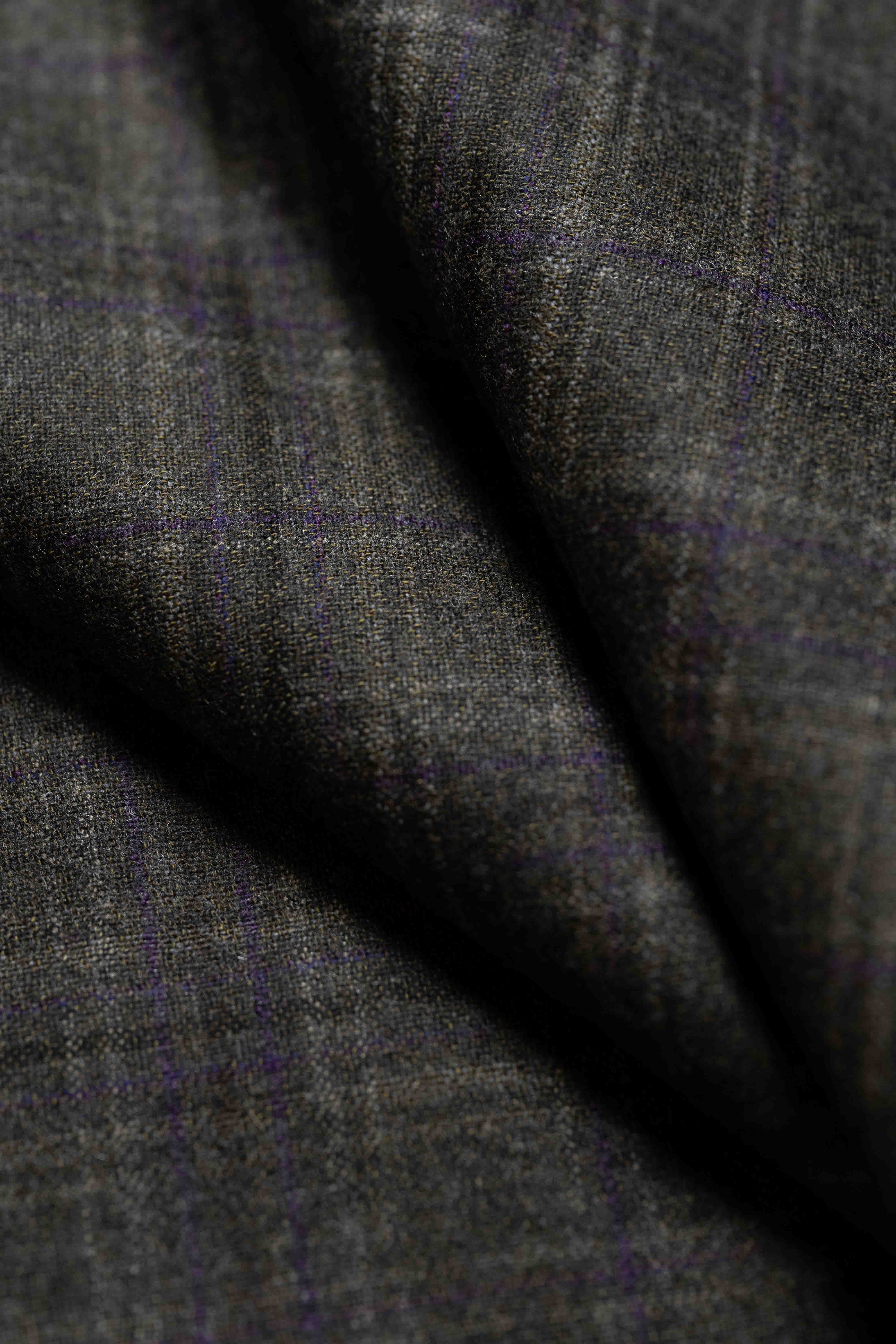 Brown Check Cashmere Wool Suit Jacket Fabric