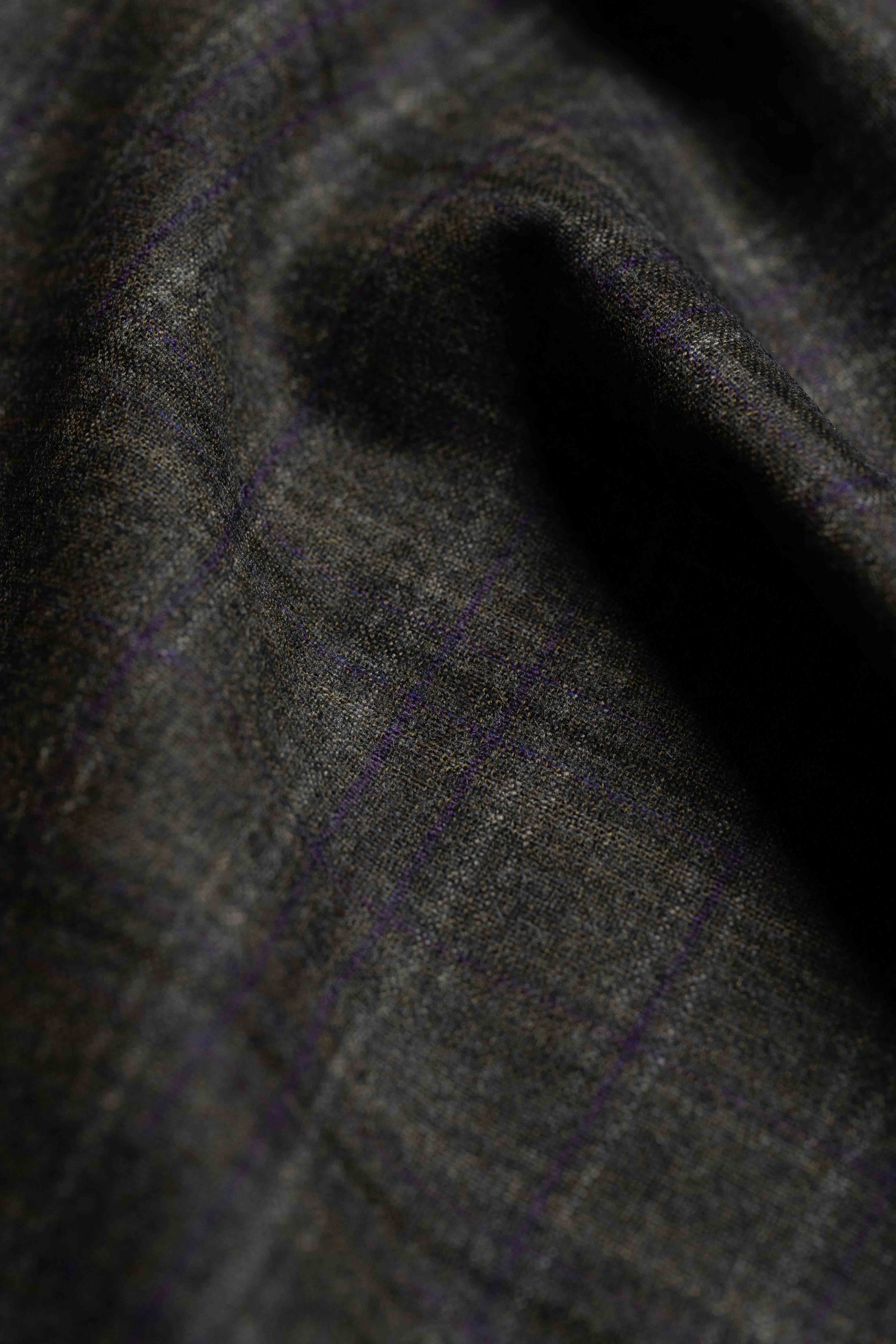 Brown Check Cashmere Wool Suit Jacket Fabric