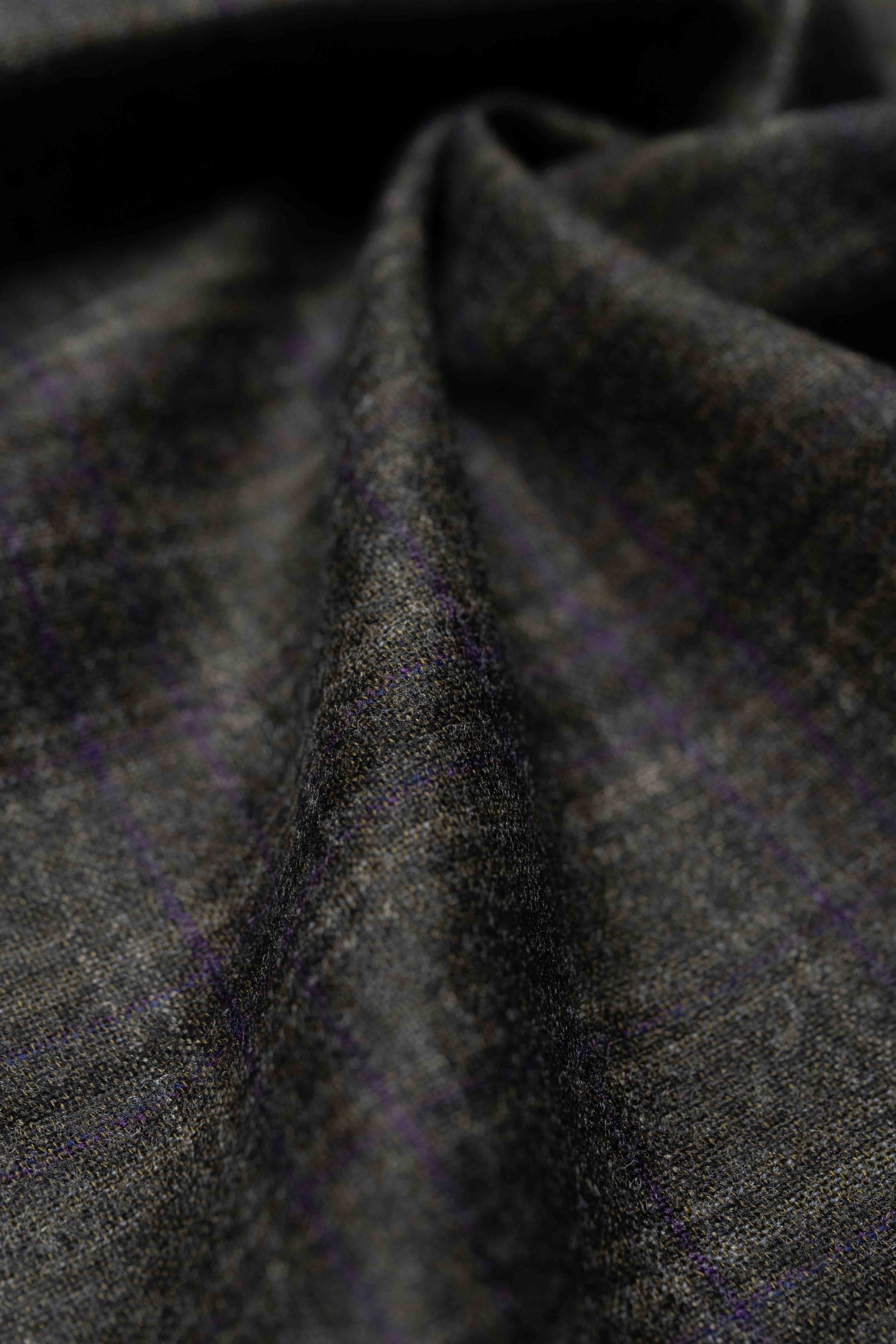 Brown Check Cashmere Wool Suit Jacket Fabric