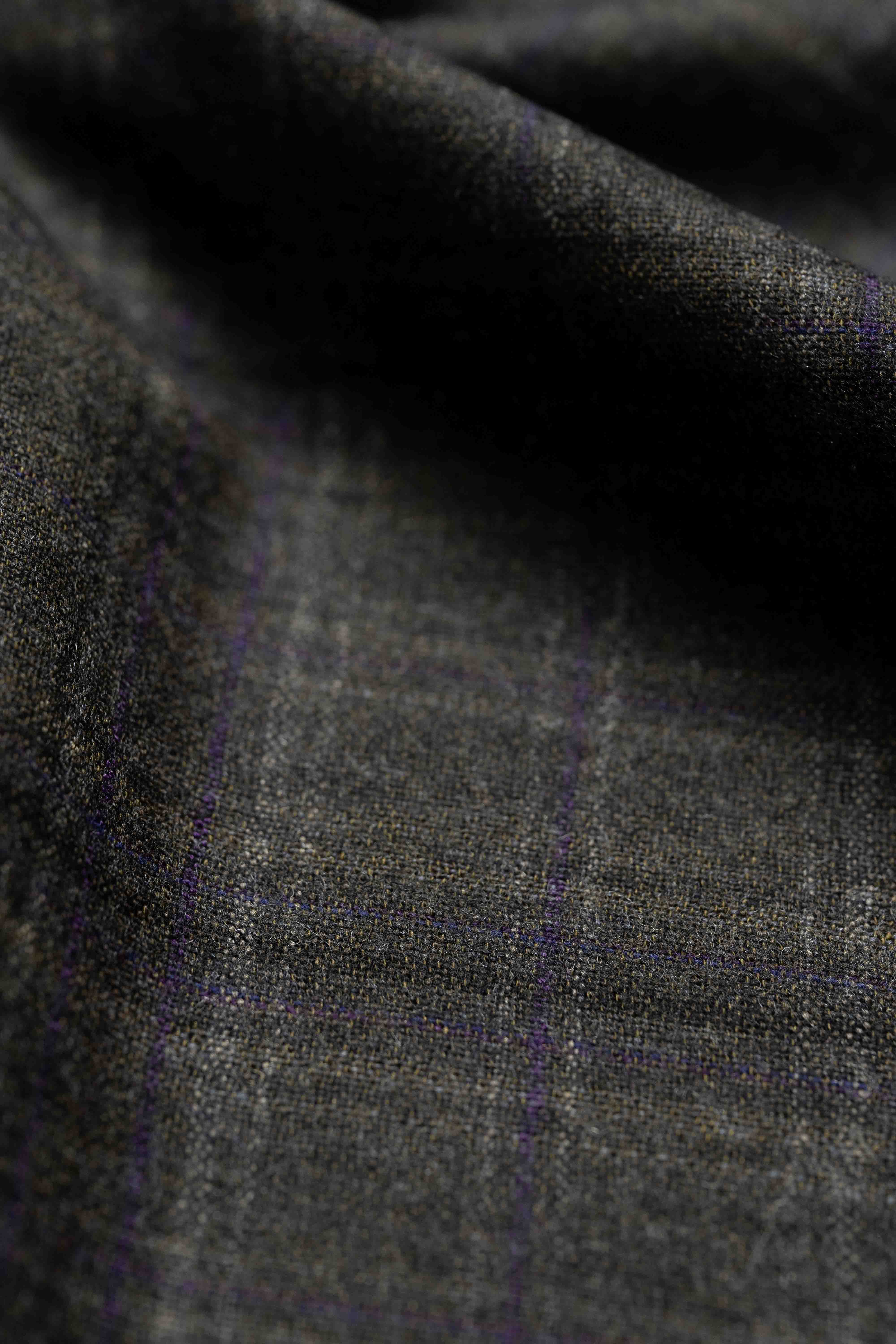 Brown Check Cashmere Wool Suit Jacket Fabric