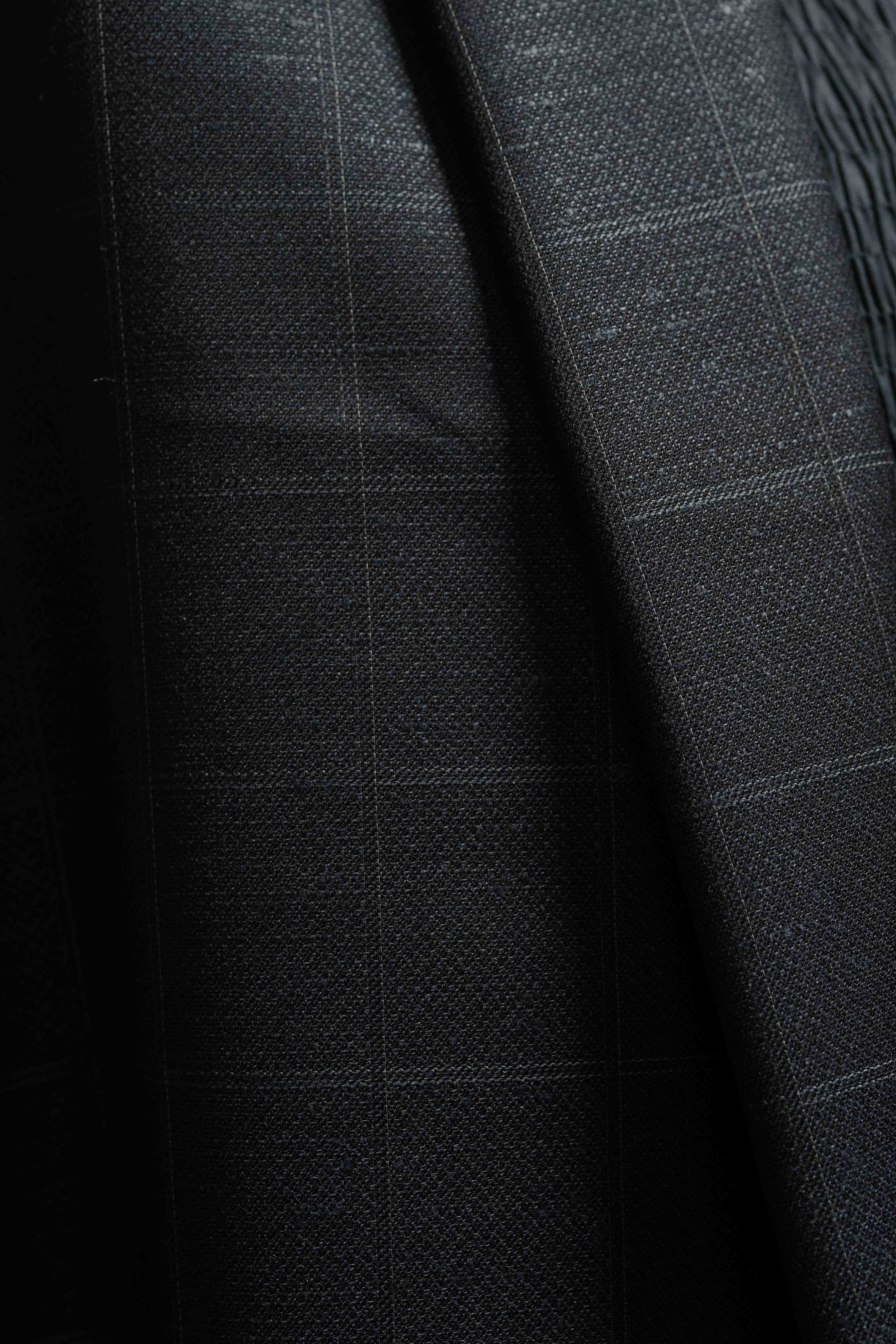 VBC Black Check Wool & Silk Suit Fabric