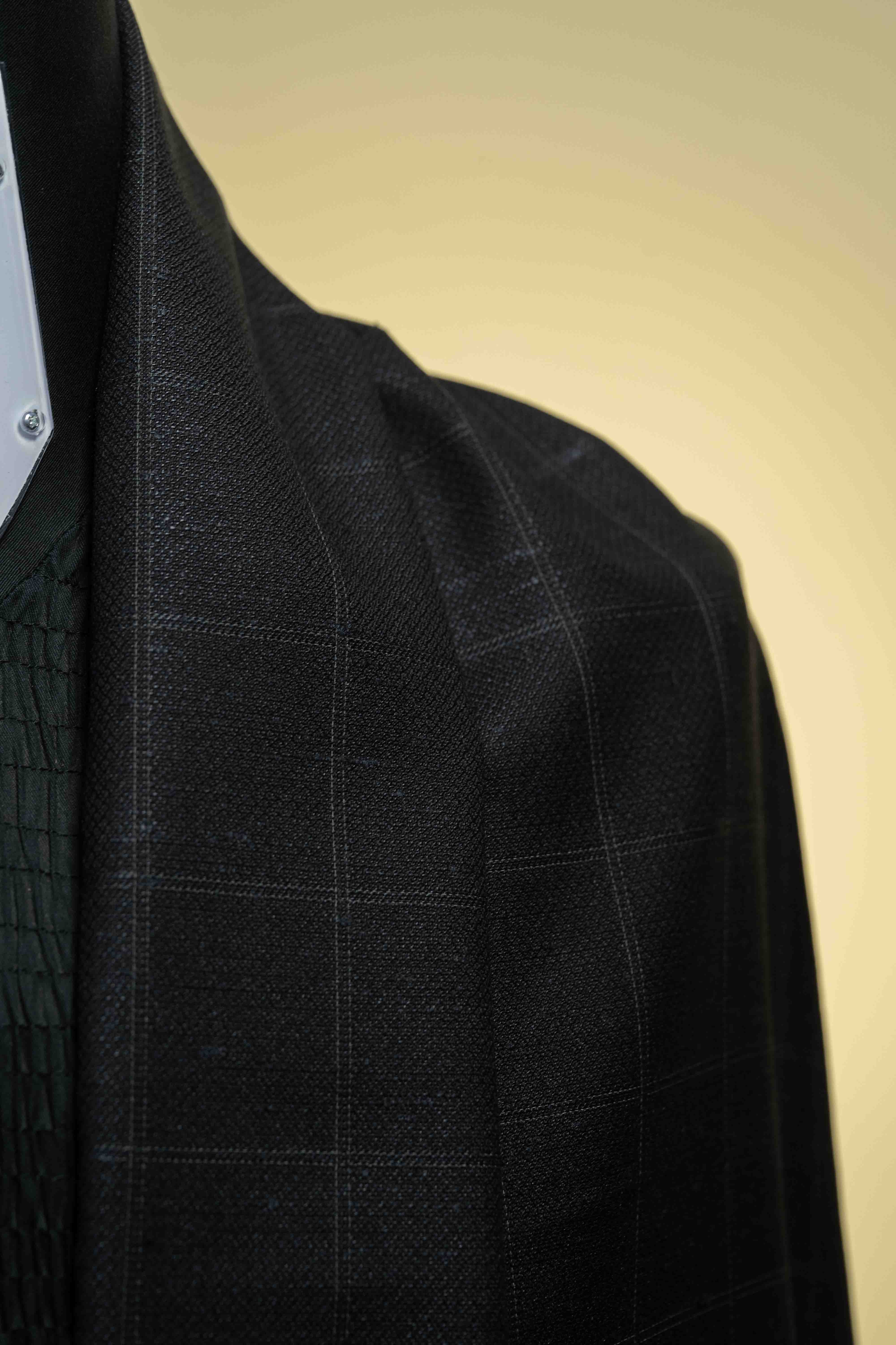 VBC Black Check Wool & Silk Suit Fabric