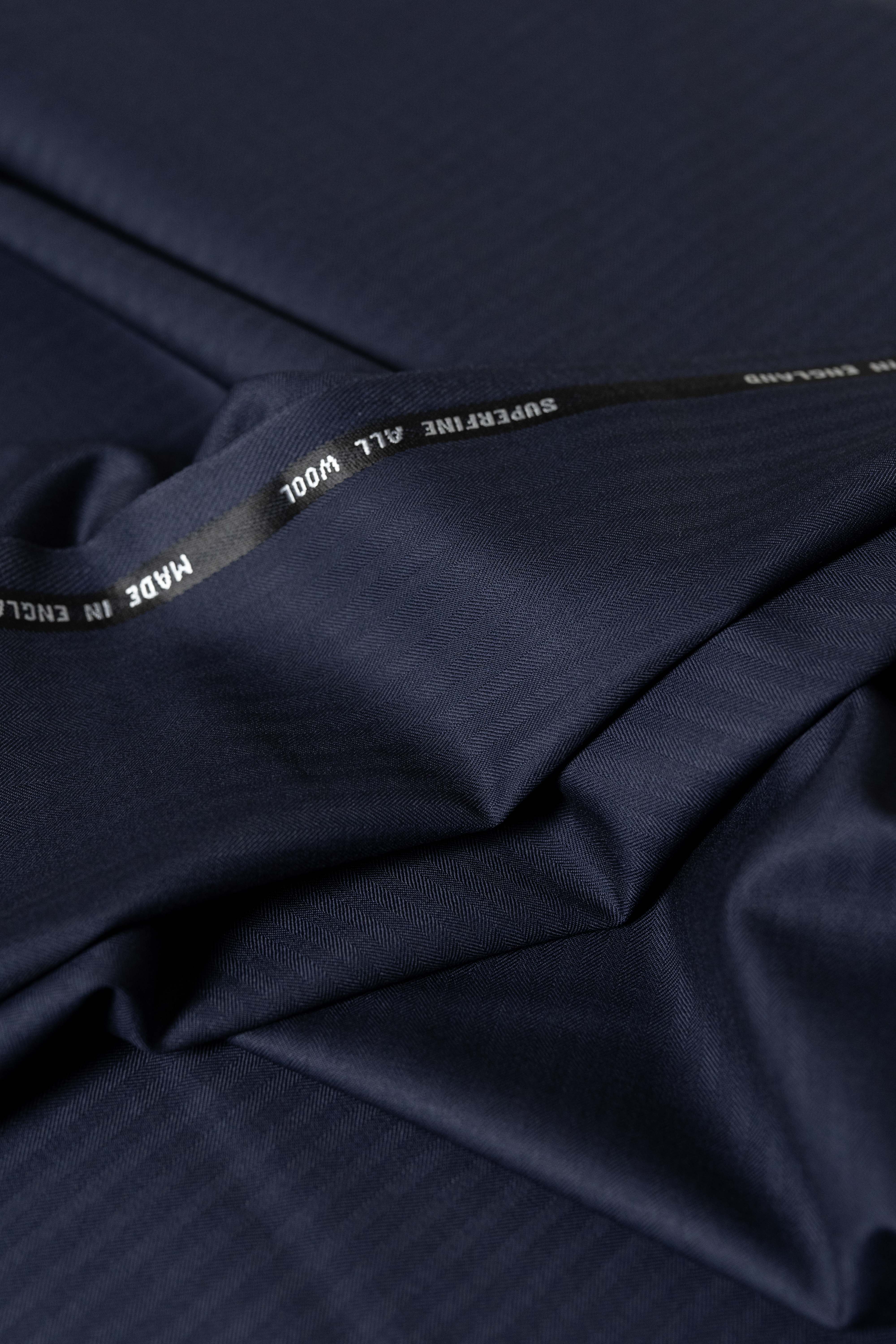 Barrington Navy Herringbone Wool Suit Fabric (15033)-3m - Yoo's Club