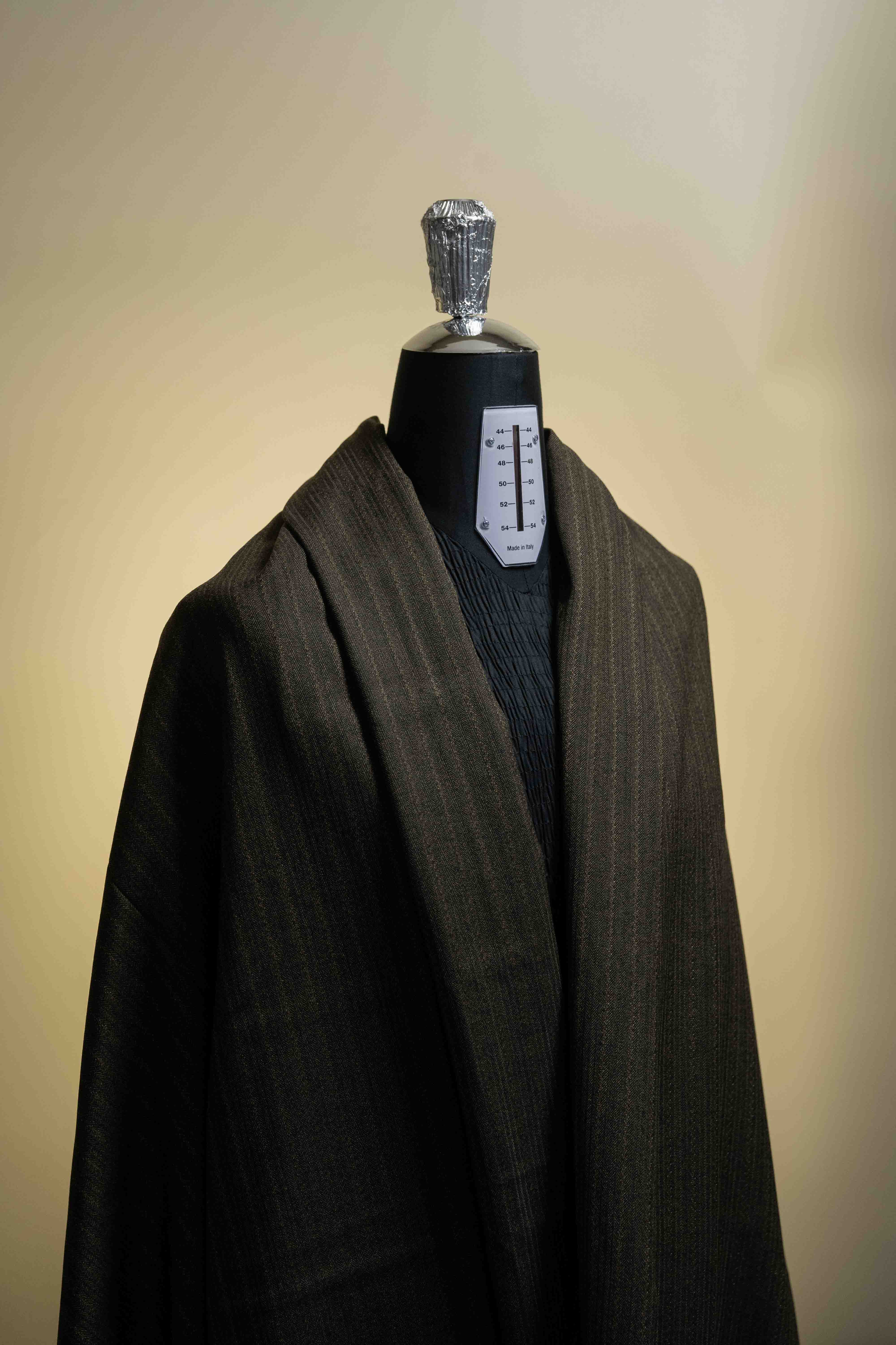Brown Herringbone Stripe Wool Cashmere Suit Fabri