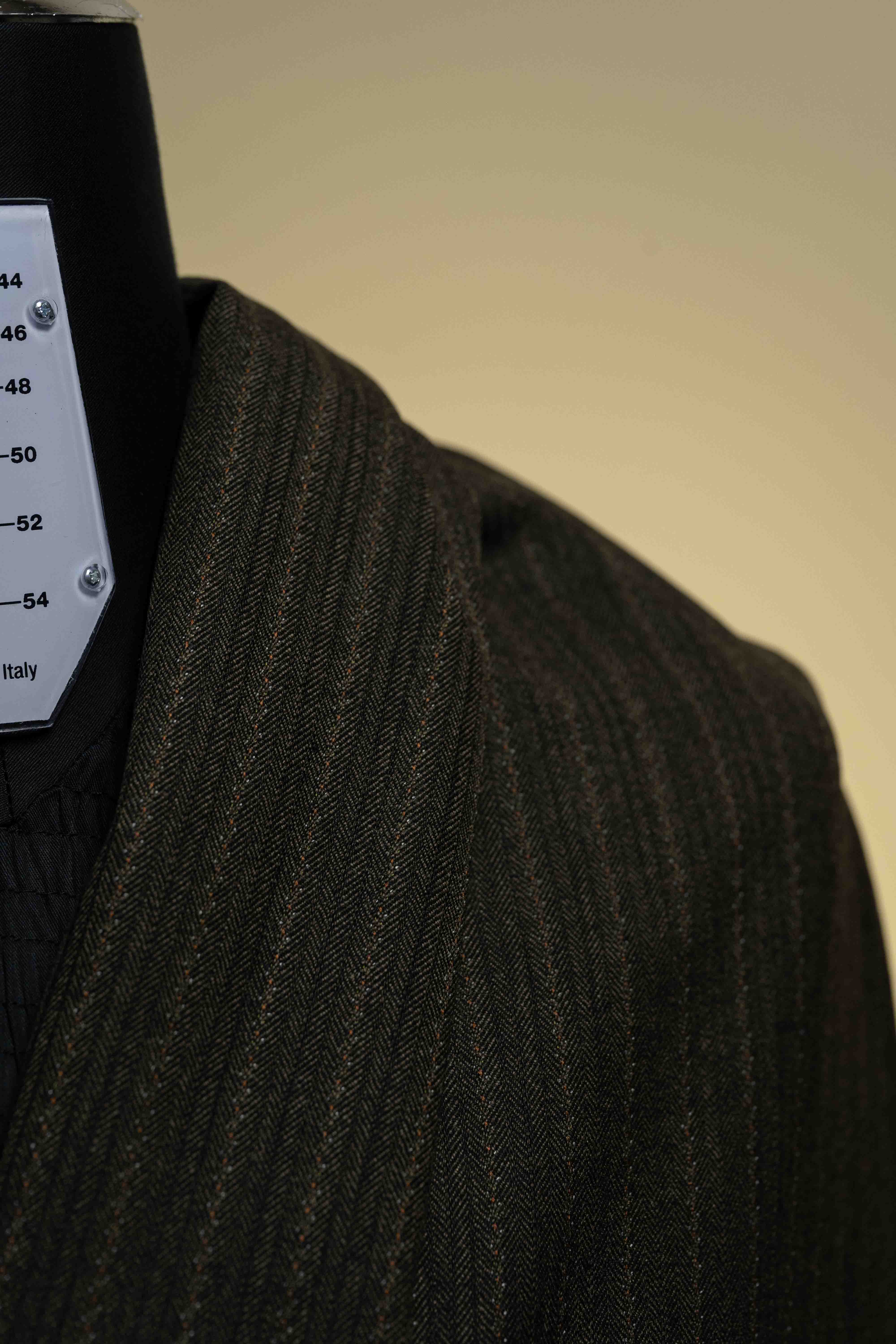 Brown Herringbone Stripe Wool Cashmere Suit Fabri
