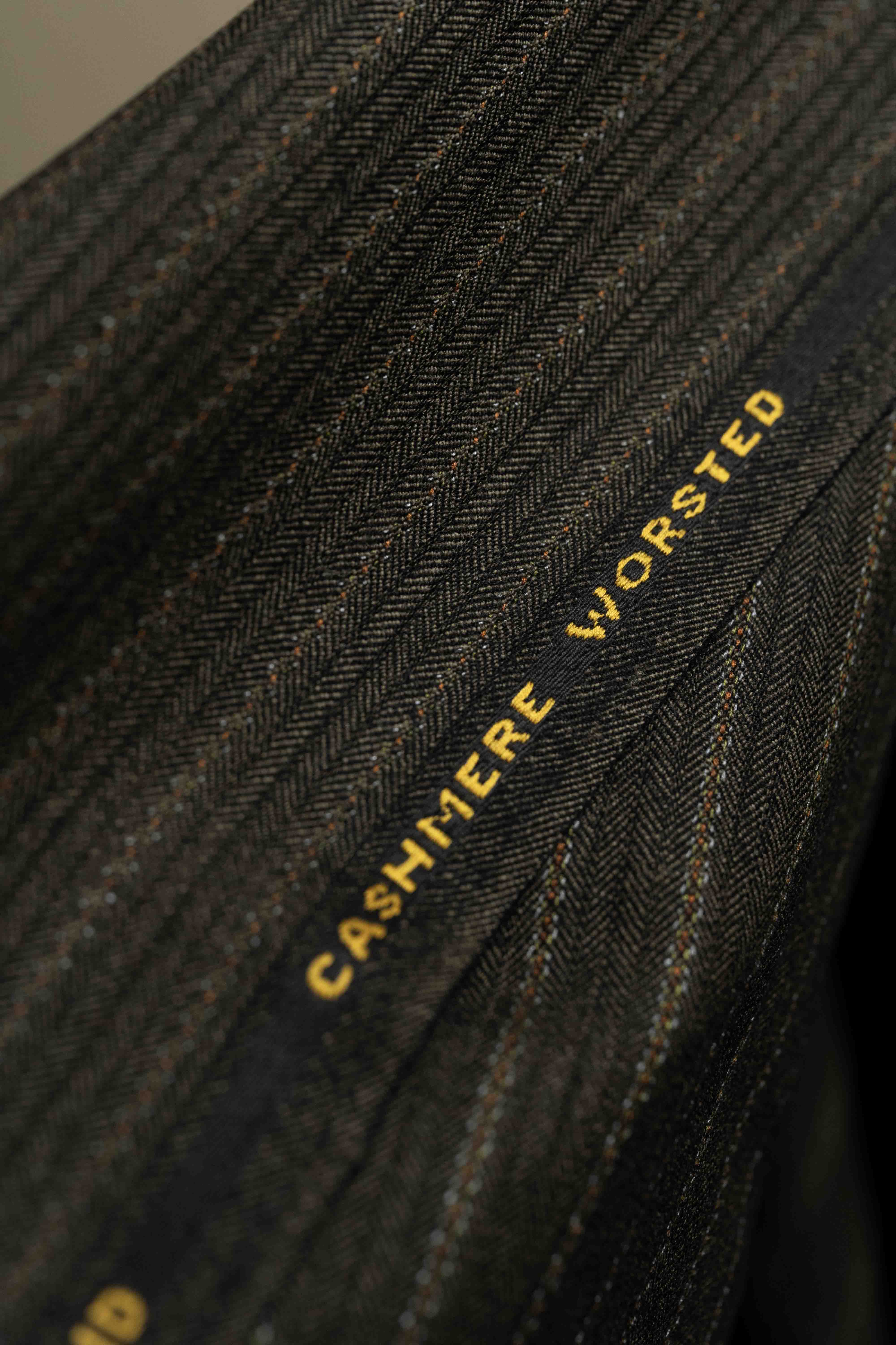 Brown Herringbone Stripe Wool Cashmere Suit Fabri