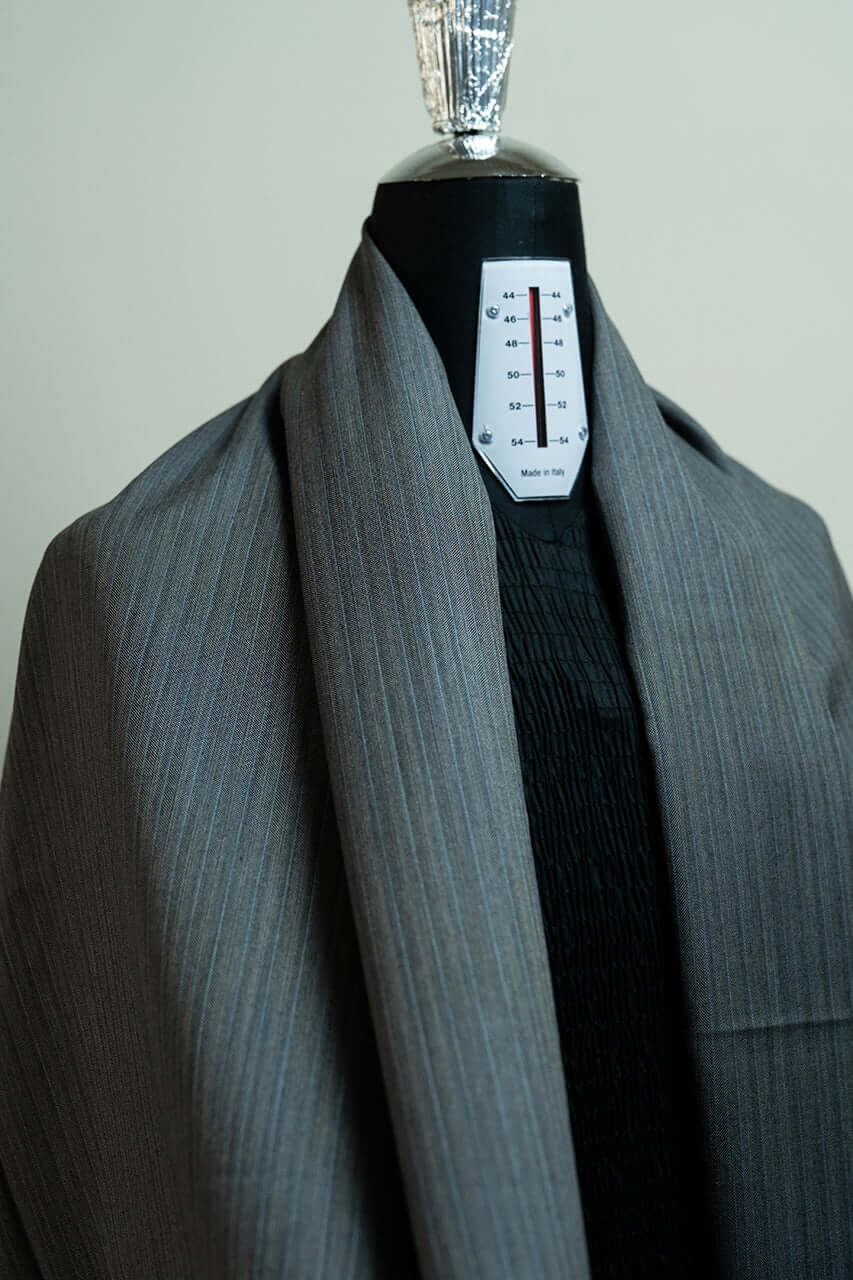 Super 100's Mid Grey Stripe Suit Jacket Fabric from Dormeuil (V20097) -1.8m - Yoo's Club