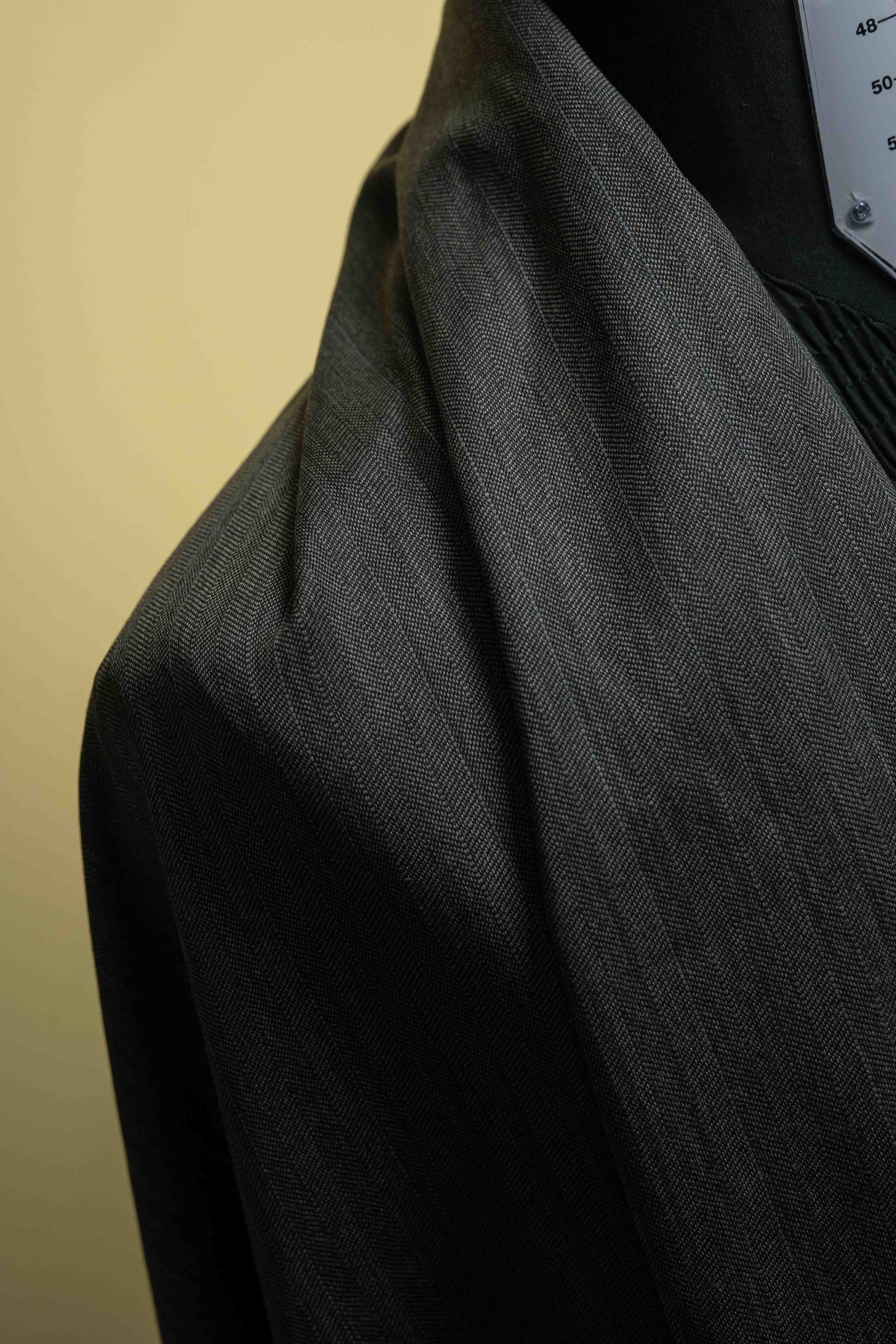 Charcoal Herringbone Wool Suit Fabric