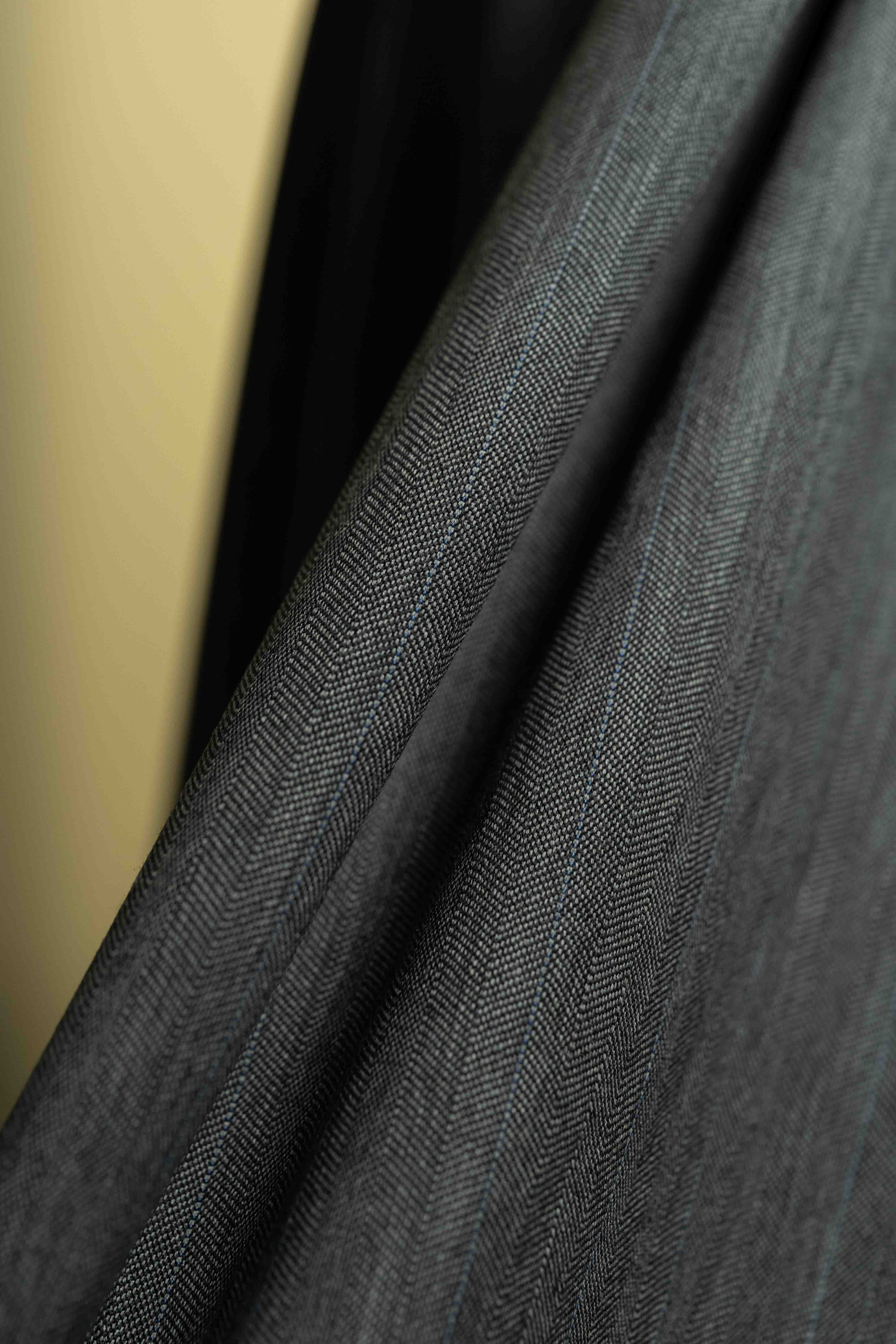 Charcoal Herringbone Wool Suit Fabric