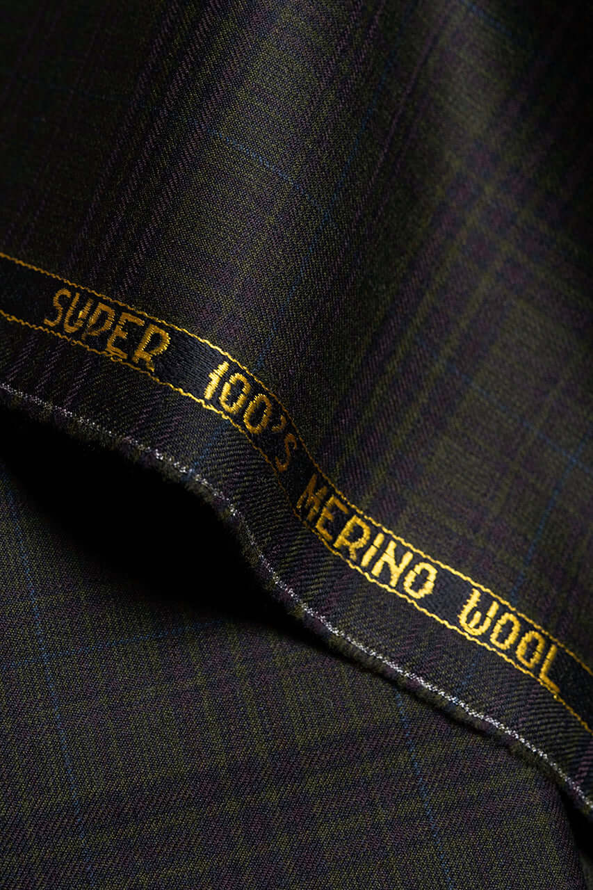 Super 100's Merino Brown Fancy Check Suit Fabric From Mario Capra (V23281) -3.7m - Yoo's Club