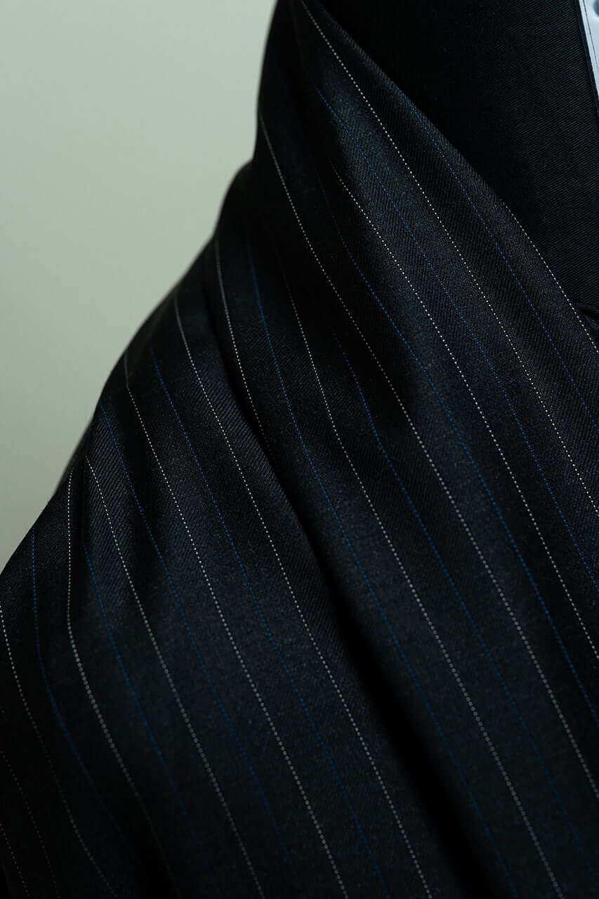 Marzoni Charcoal Stripe Wool Suit Fabric (V23329) -3m - Yoo's Club