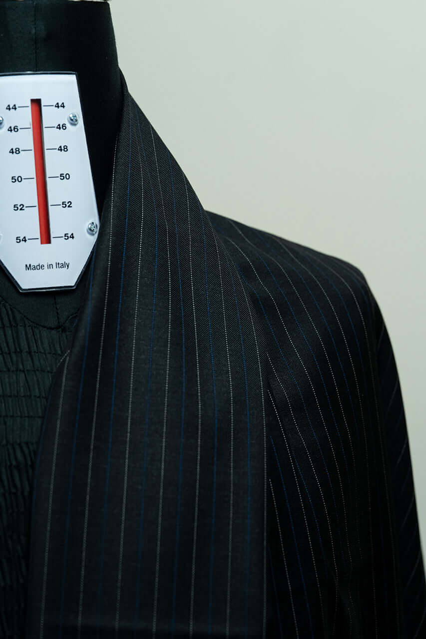 Marzoni Charcoal Stripe Wool Suit Fabric (V23329) -3m - Yoo's Club