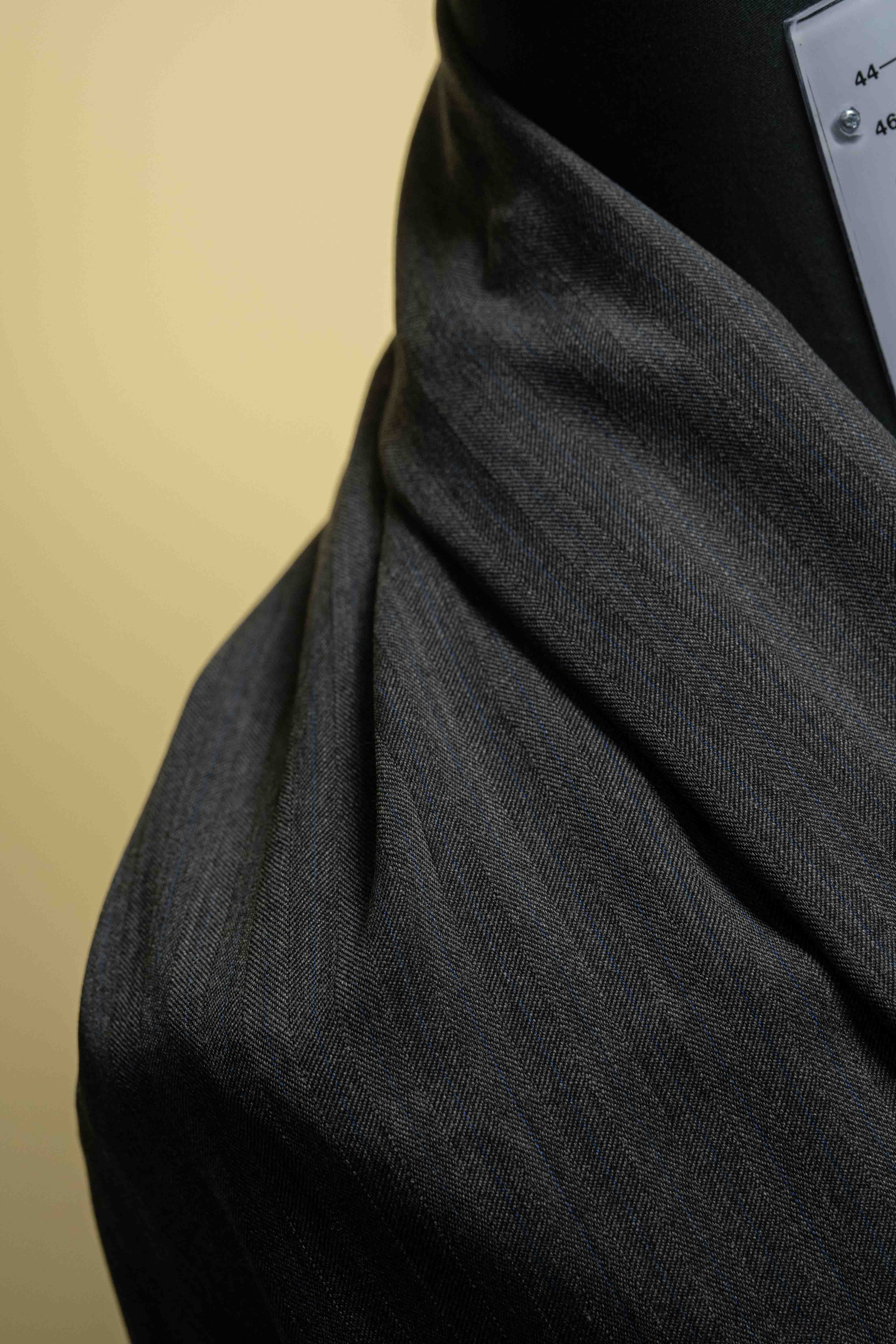 Charcoal Blue Herringbone Cashmere and Mink Suit Fabric