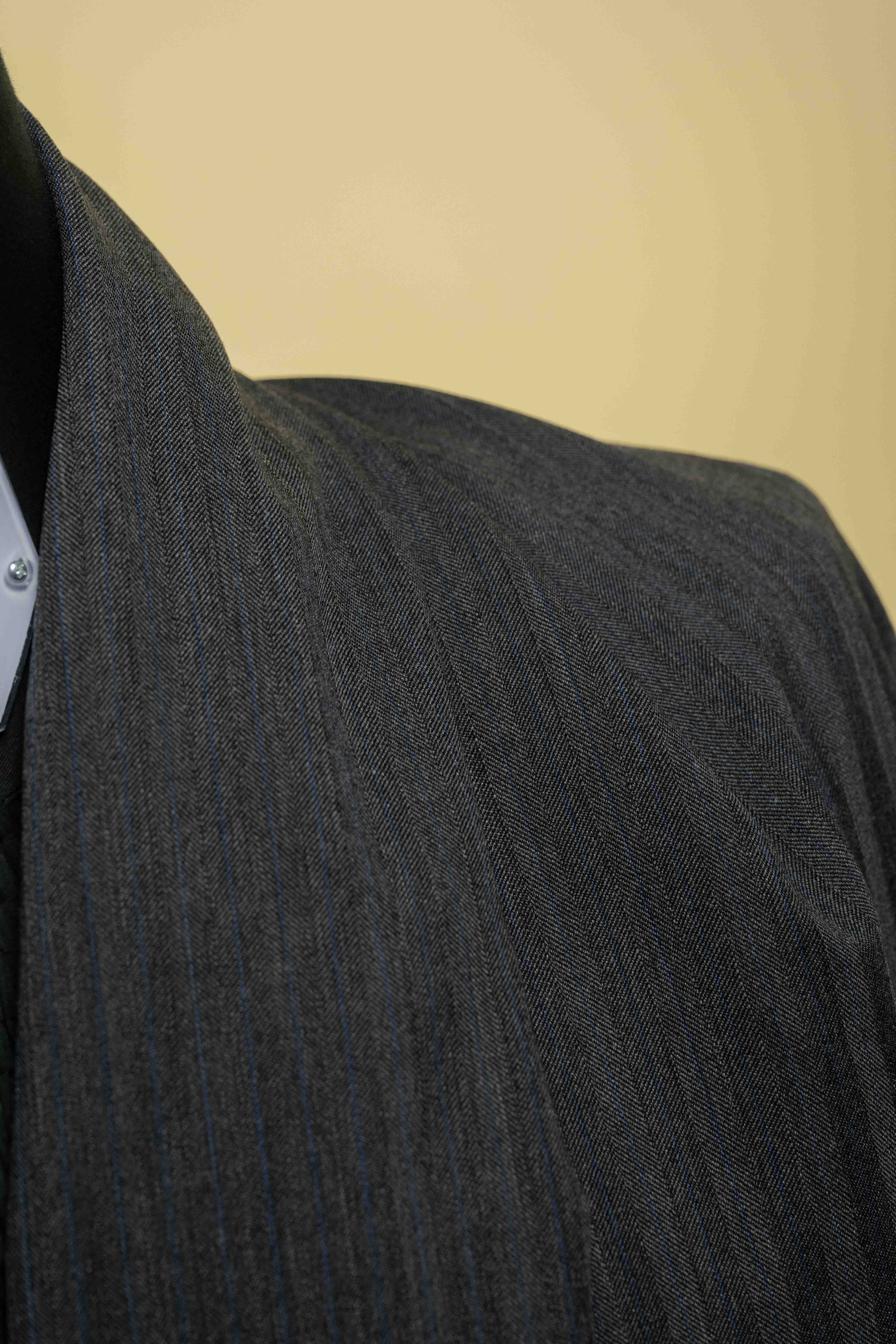 Charcoal Blue Herringbone Cashmere and Mink Suit Fabric