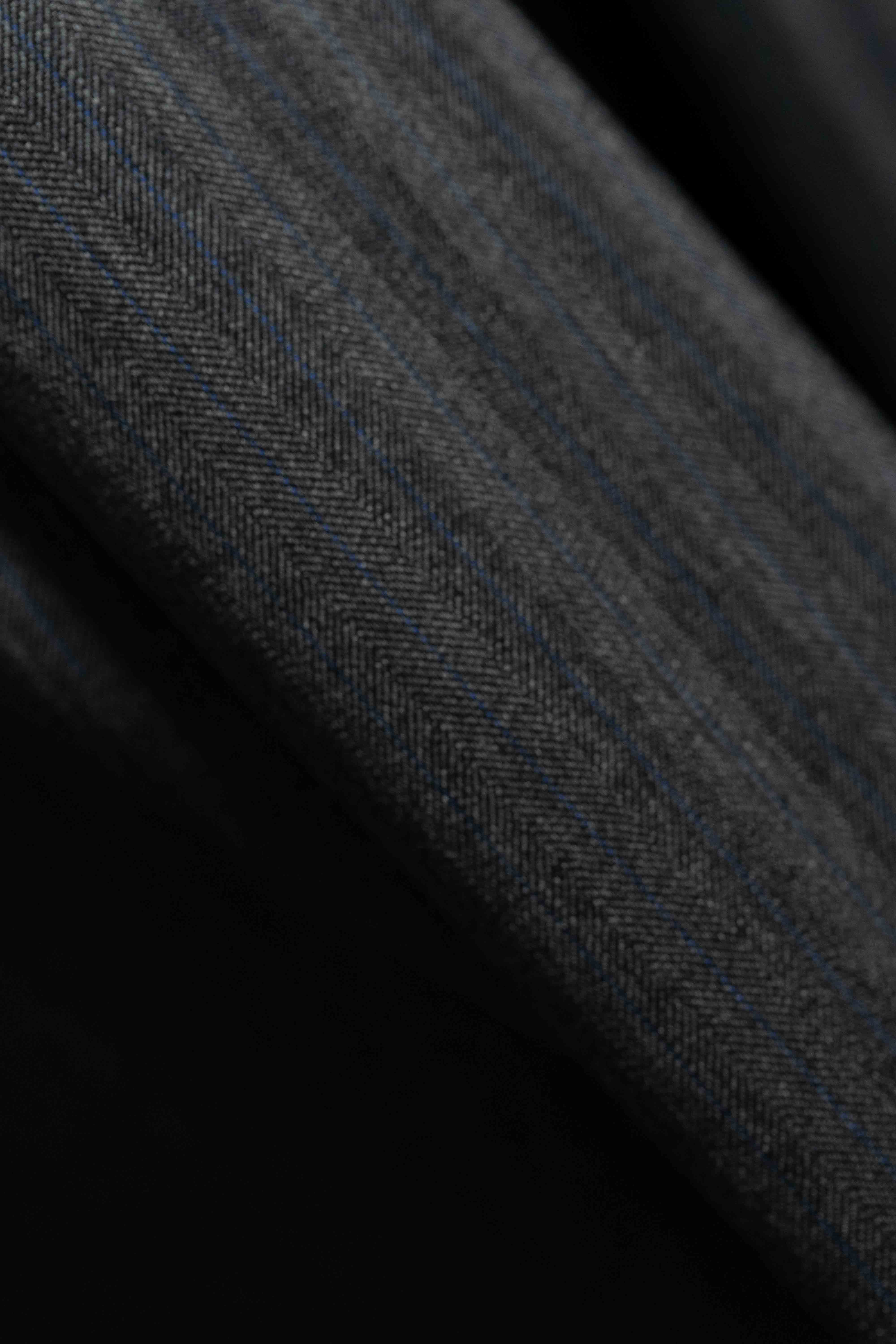 Charcoal Blue Herringbone Cashmere and Mink Suit Fabric