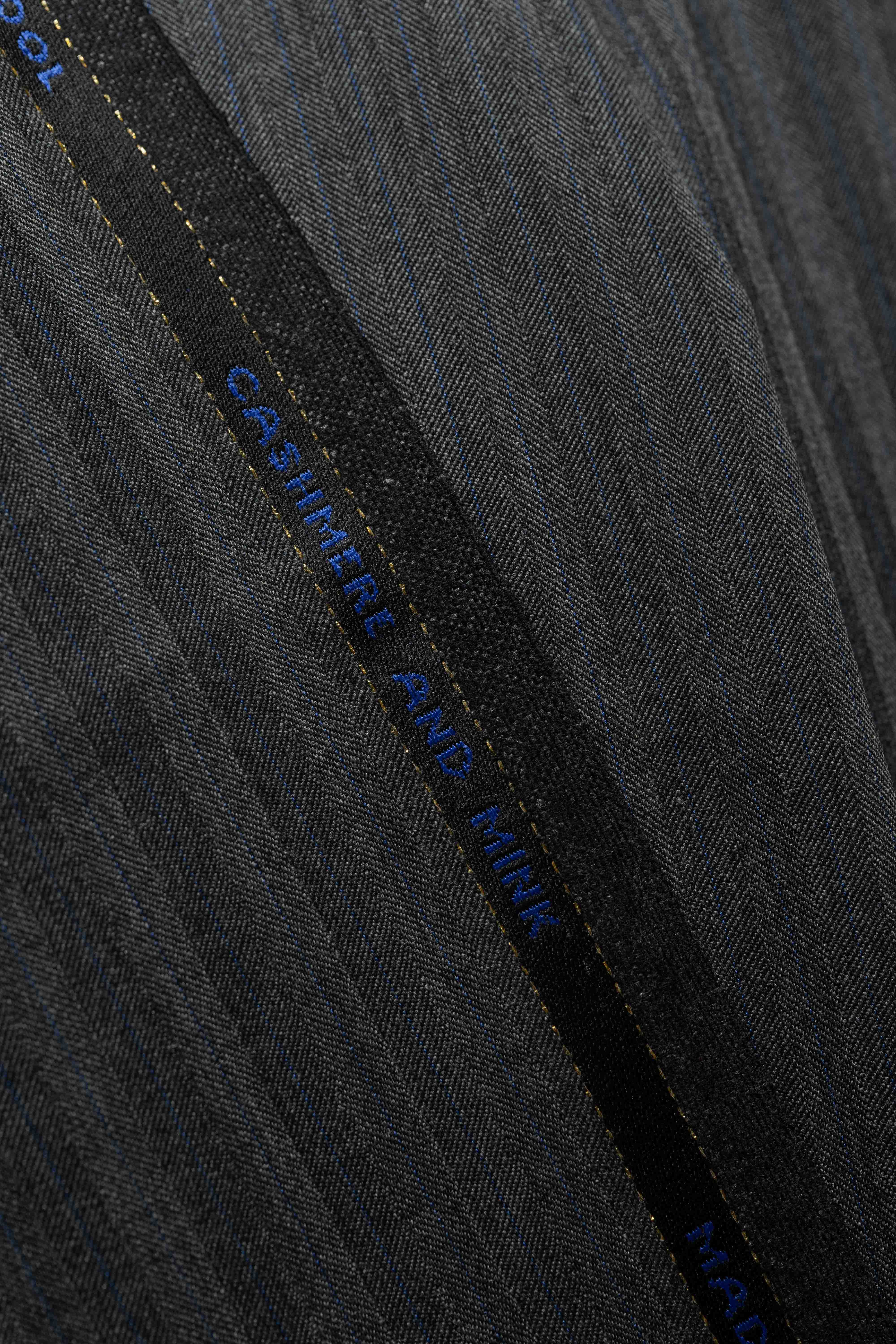 Charcoal Blue Herringbone Cashmere and Mink Suit Fabric (V23636) -3m