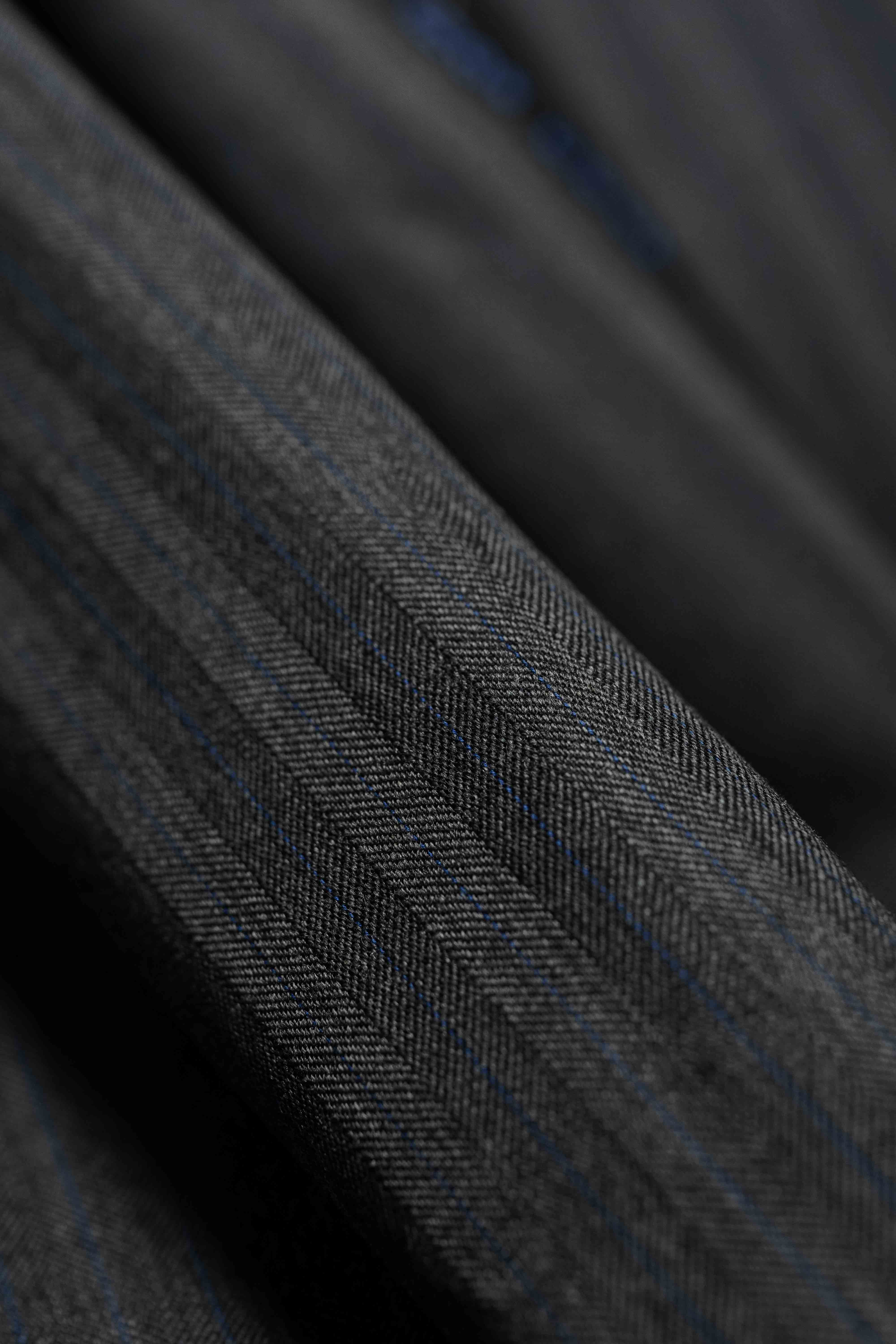 Charcoal Blue Herringbone Cashmere and Mink Suit Fabric
