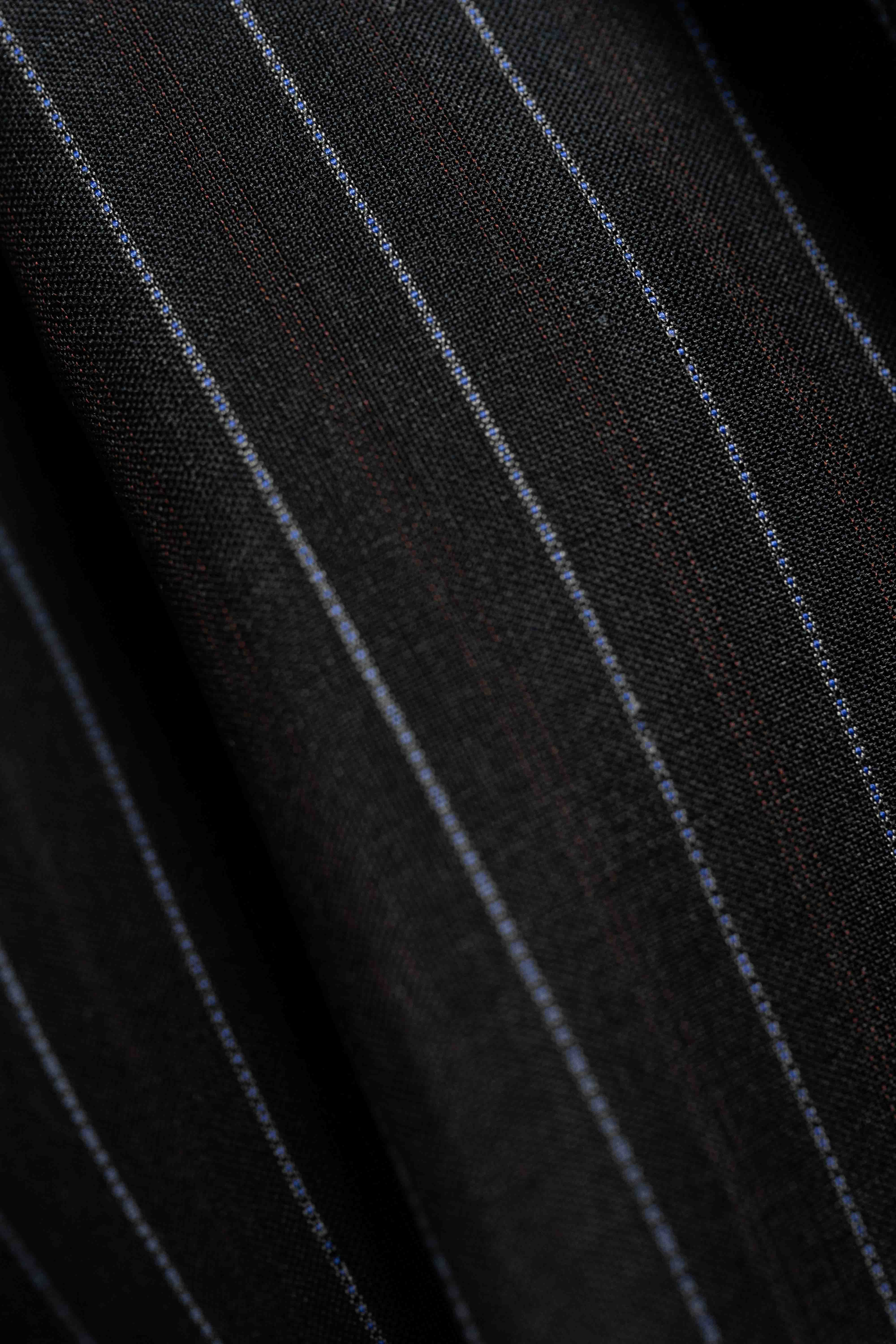 Black Blue Stripe Wool Kid Mohair Suit Fabric (V23635) -3m