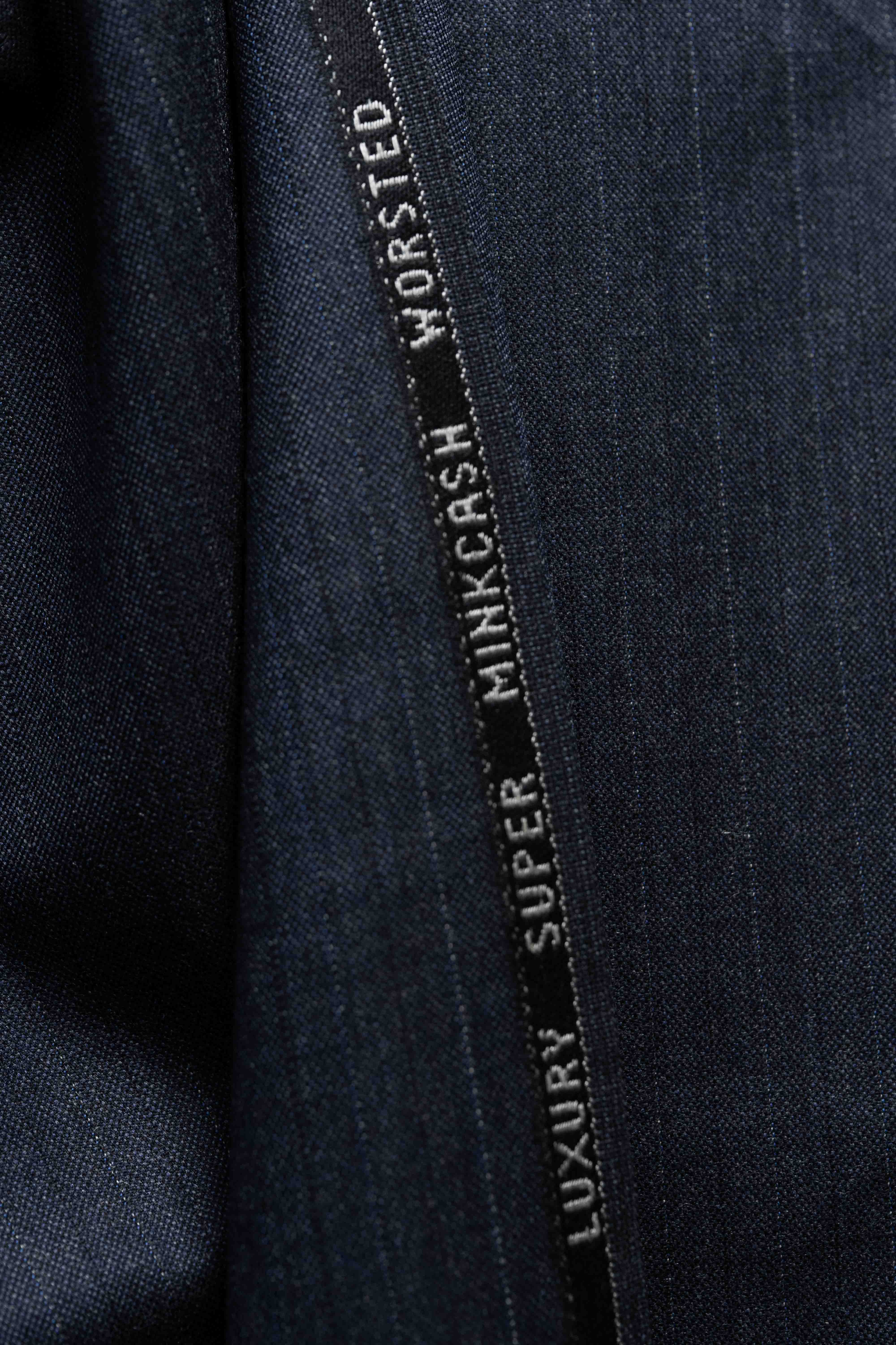 Blue Stripe Minkcash Suit Fabric (V23631) -3.2m