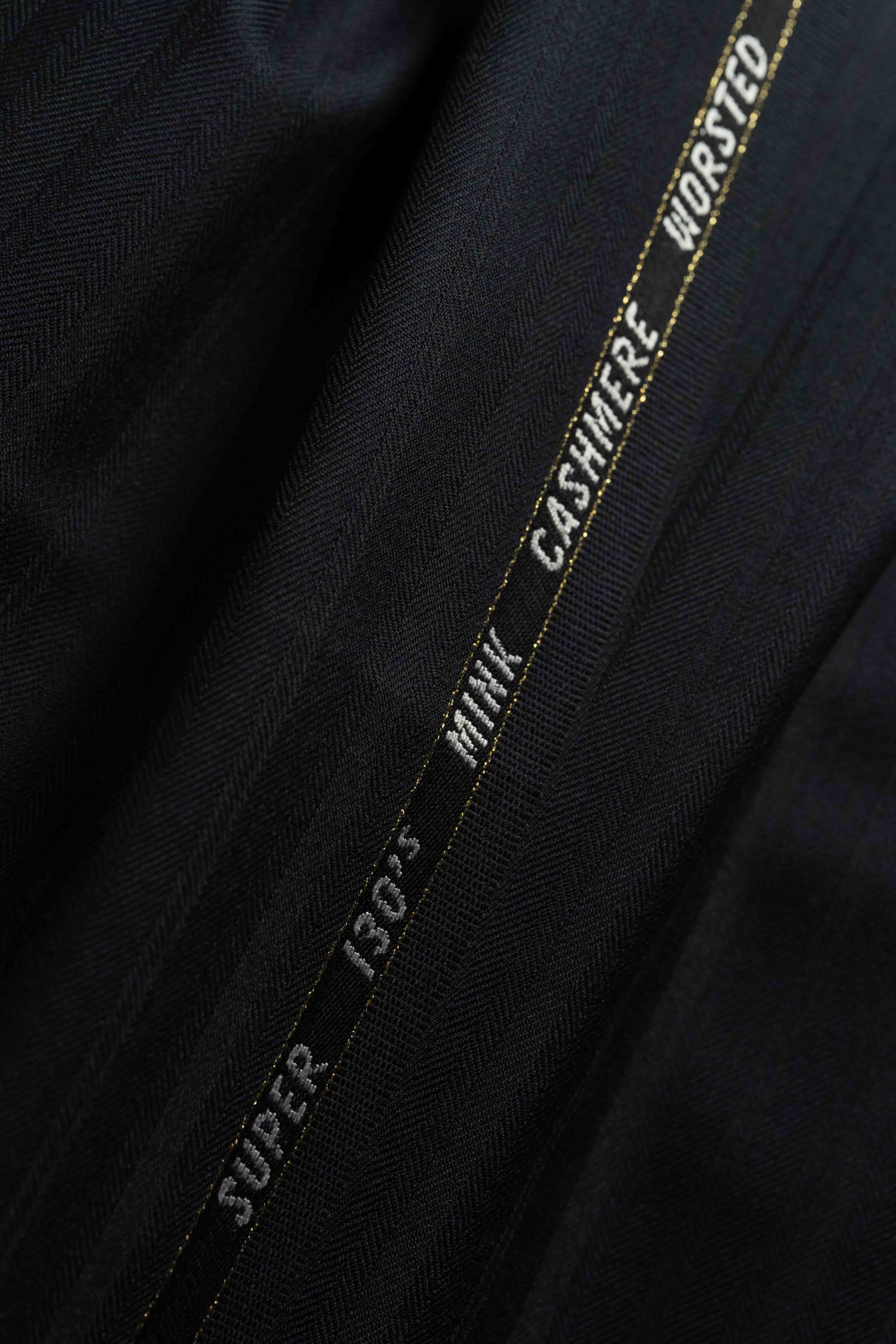 Dark Navy Herringbone 130's Mink Cashmere Suit Fabric (V23431) -3m - Yoo's Club