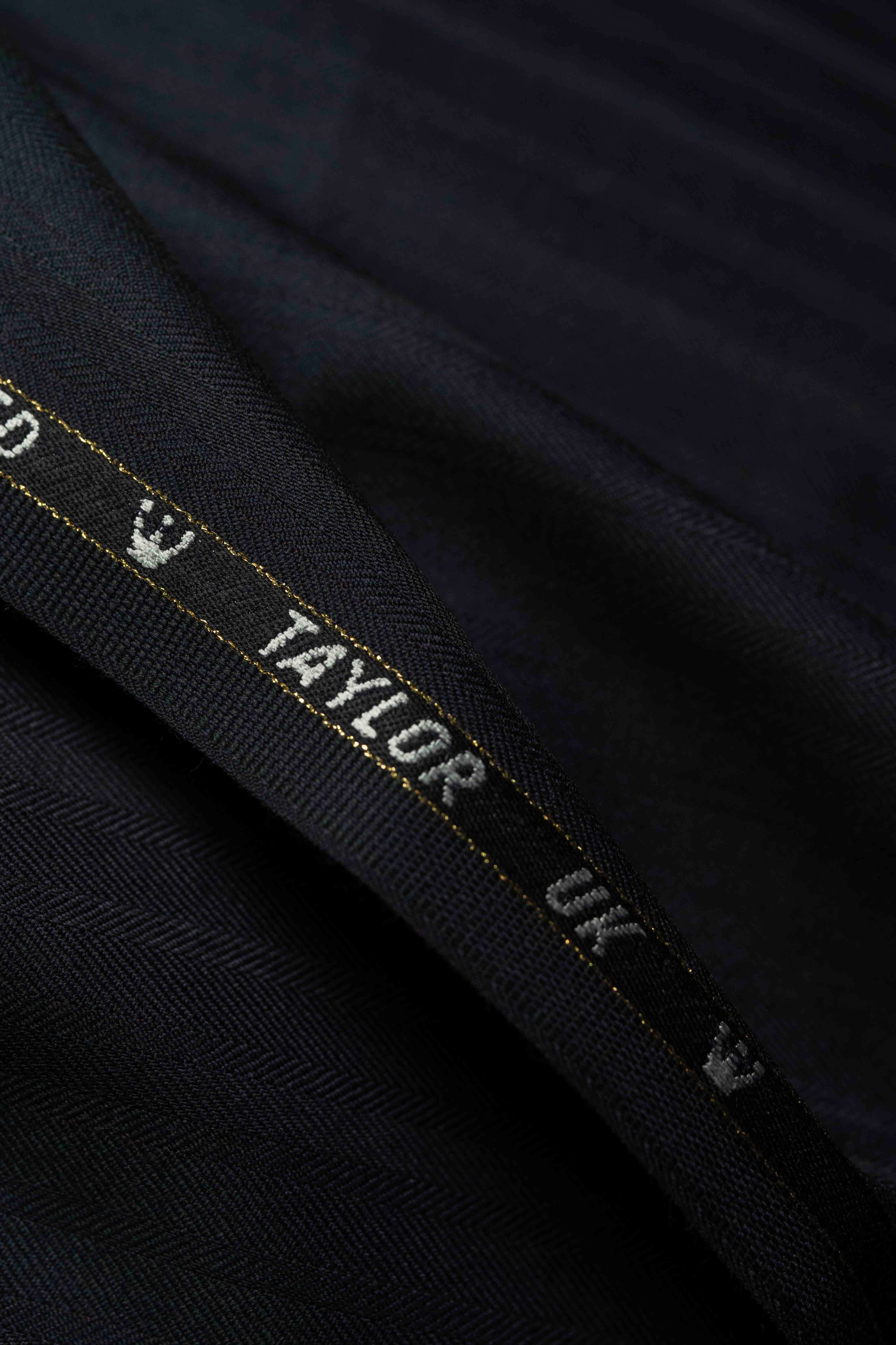 Dark Navy Herringbone 130's Mink Cashmere Suit Fabric (V23431) -3m - Yoo's Club