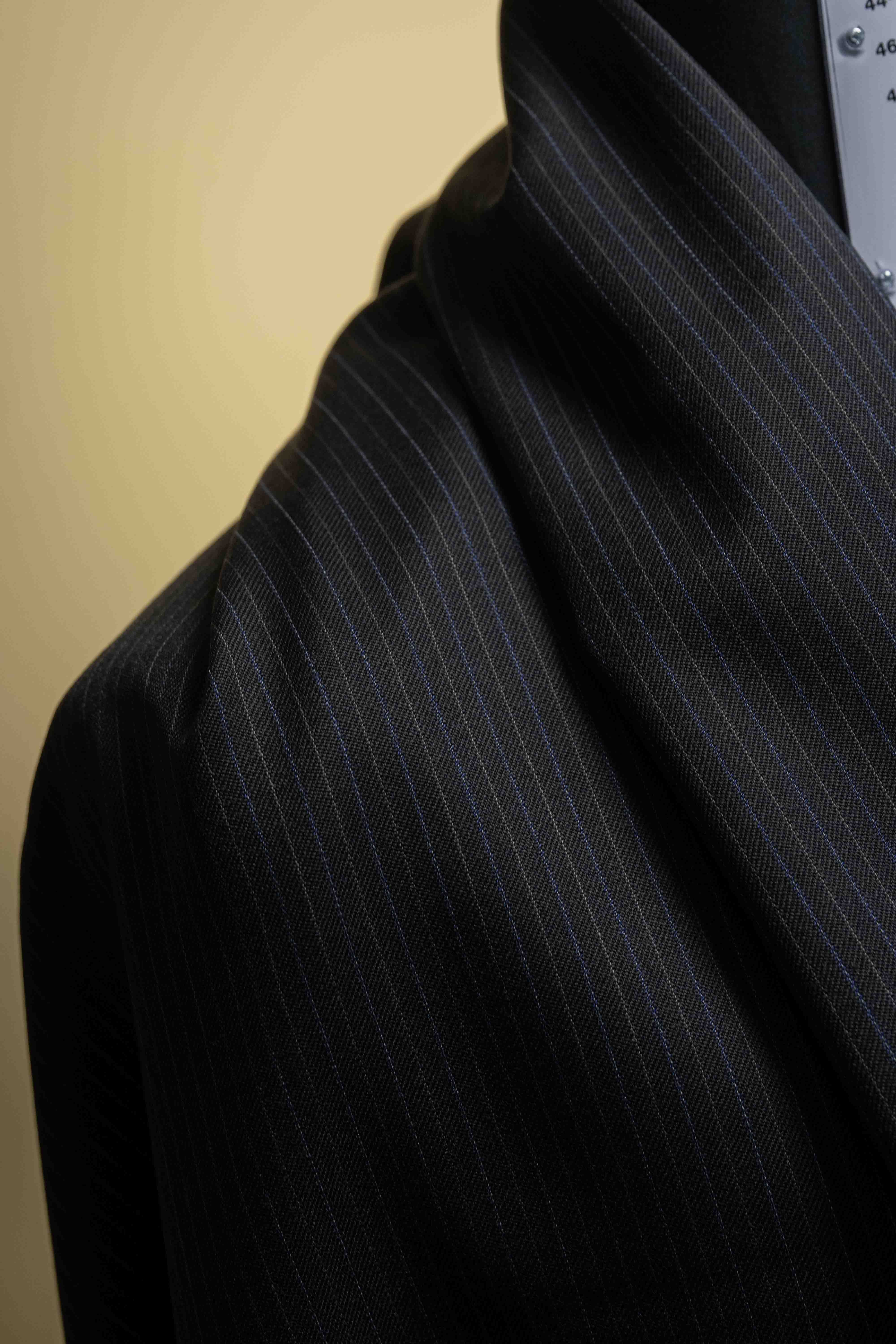 Black Blue Stripe Wool Suit Fabric (V20571) -3.1m - Yoo's Club