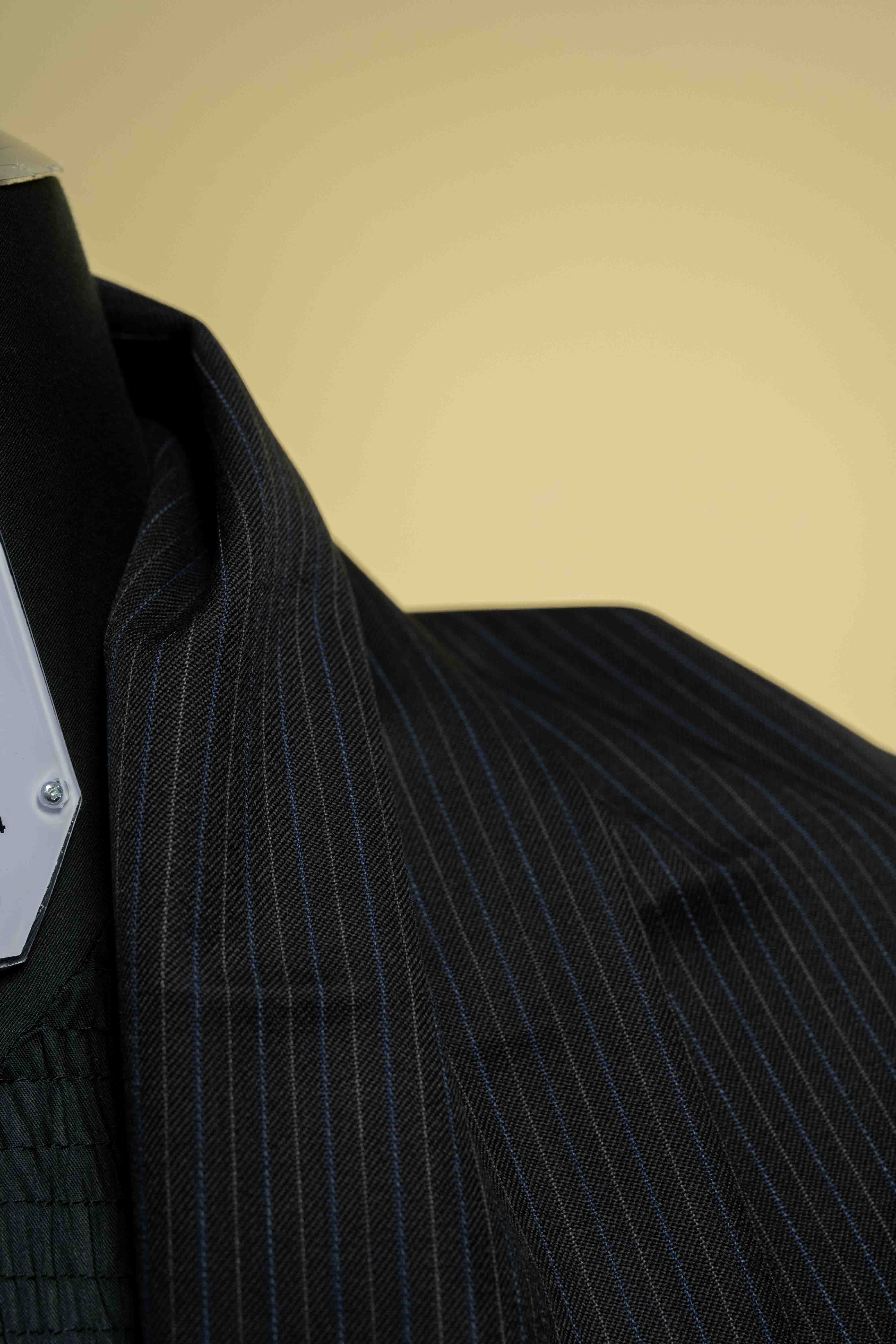 Black Blue Stripe Wool Suit Fabric (V20571) -3.1m - Yoo's Club