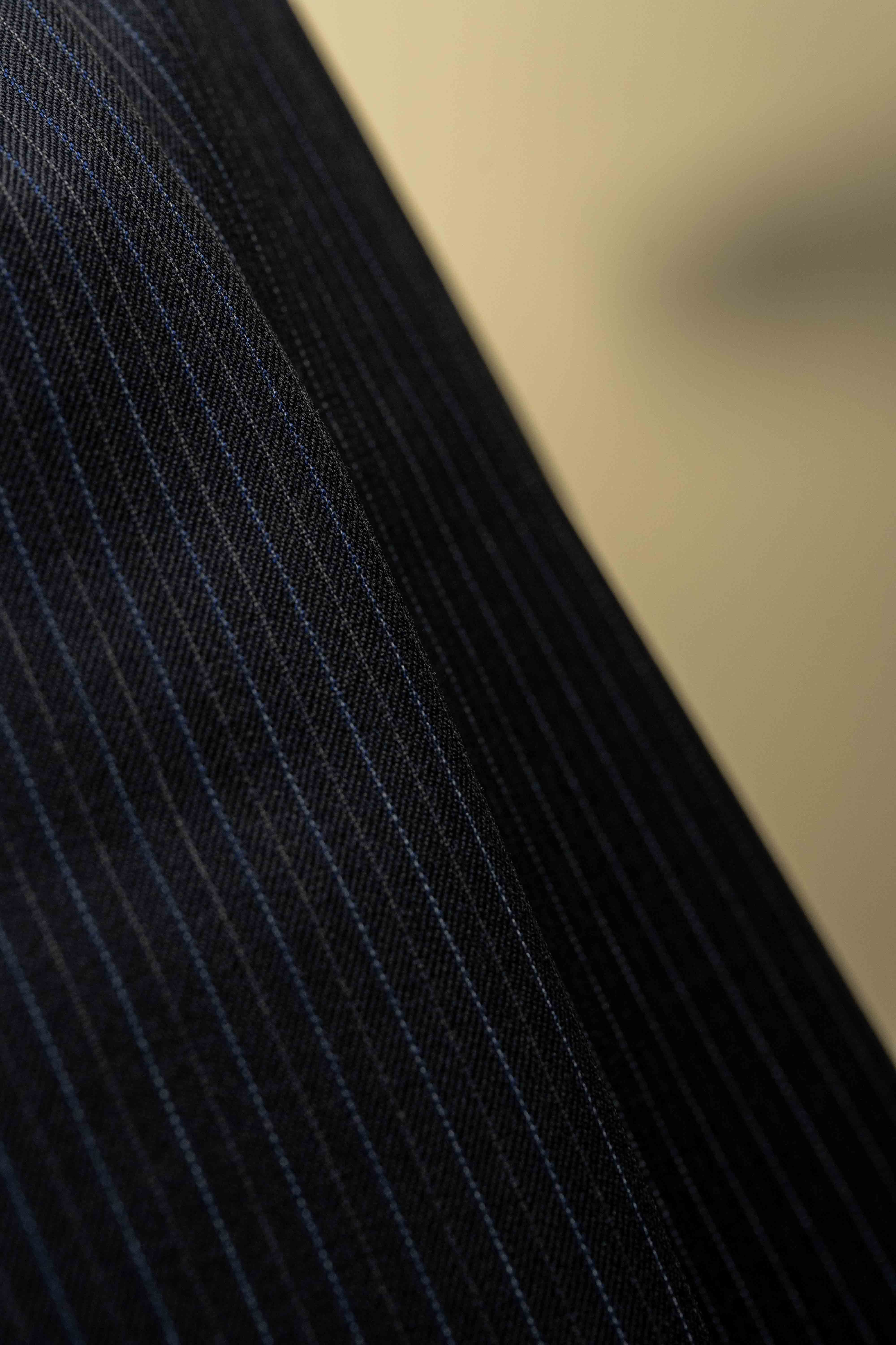 Black Blue Stripe Wool Suit Fabric (V20571) -3.1m - Yoo's Club