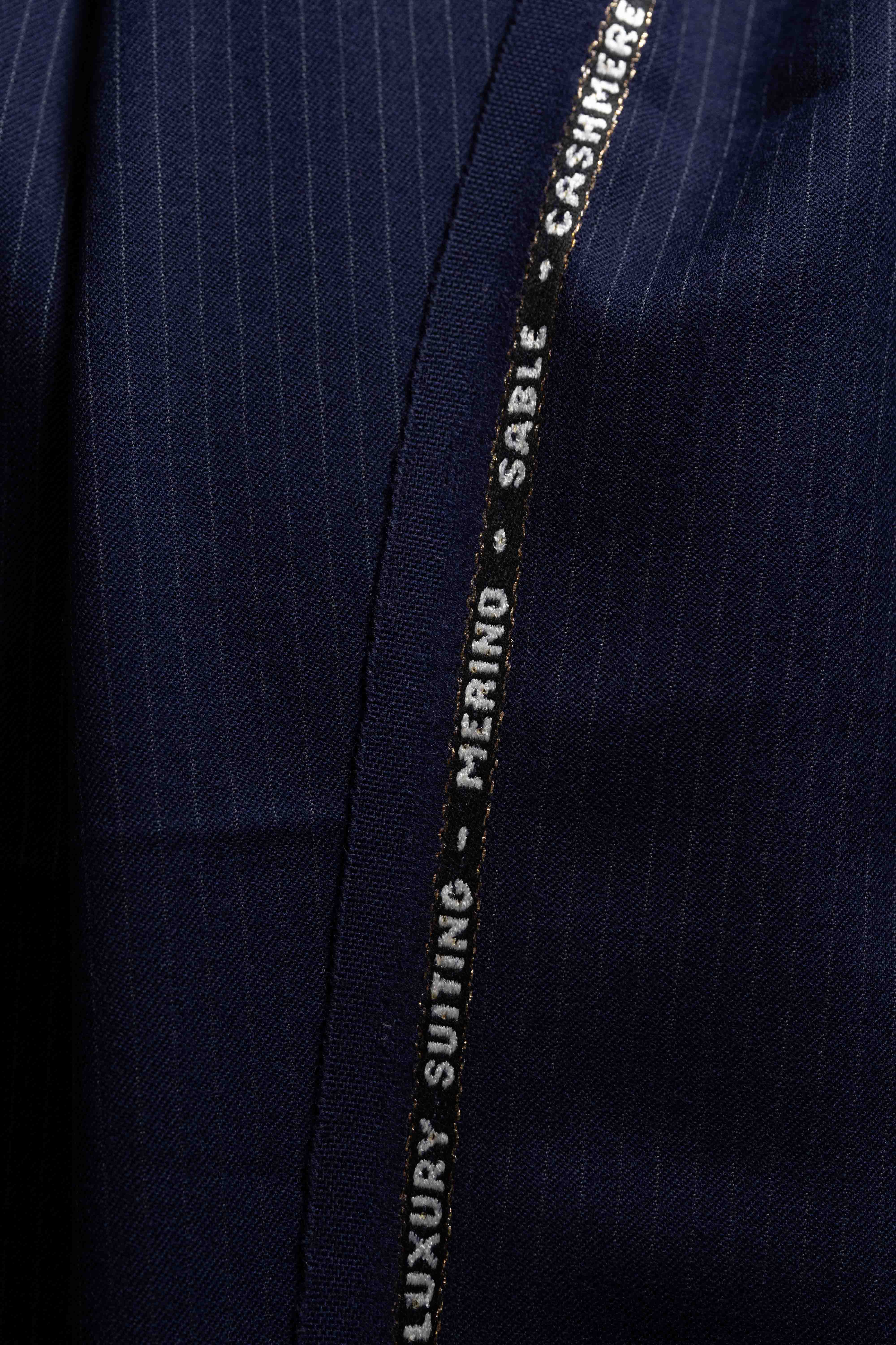 Blue Stripe Merino Sable Cashmere Suit Fabric (V20570) -3m