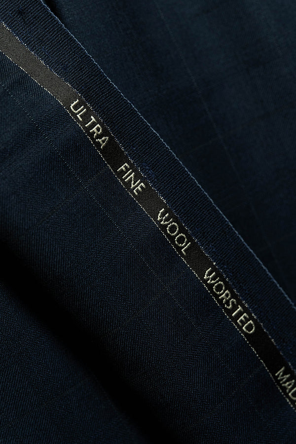 Marzoni Midnight Blue Check Wool Suit Fabric (V23323) -2.8m