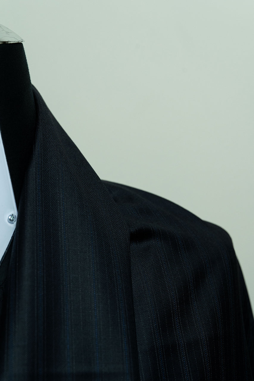 Marzoni Black Stripe Wool Suit Fabric (V23322) -2.7m - Yoo's Club