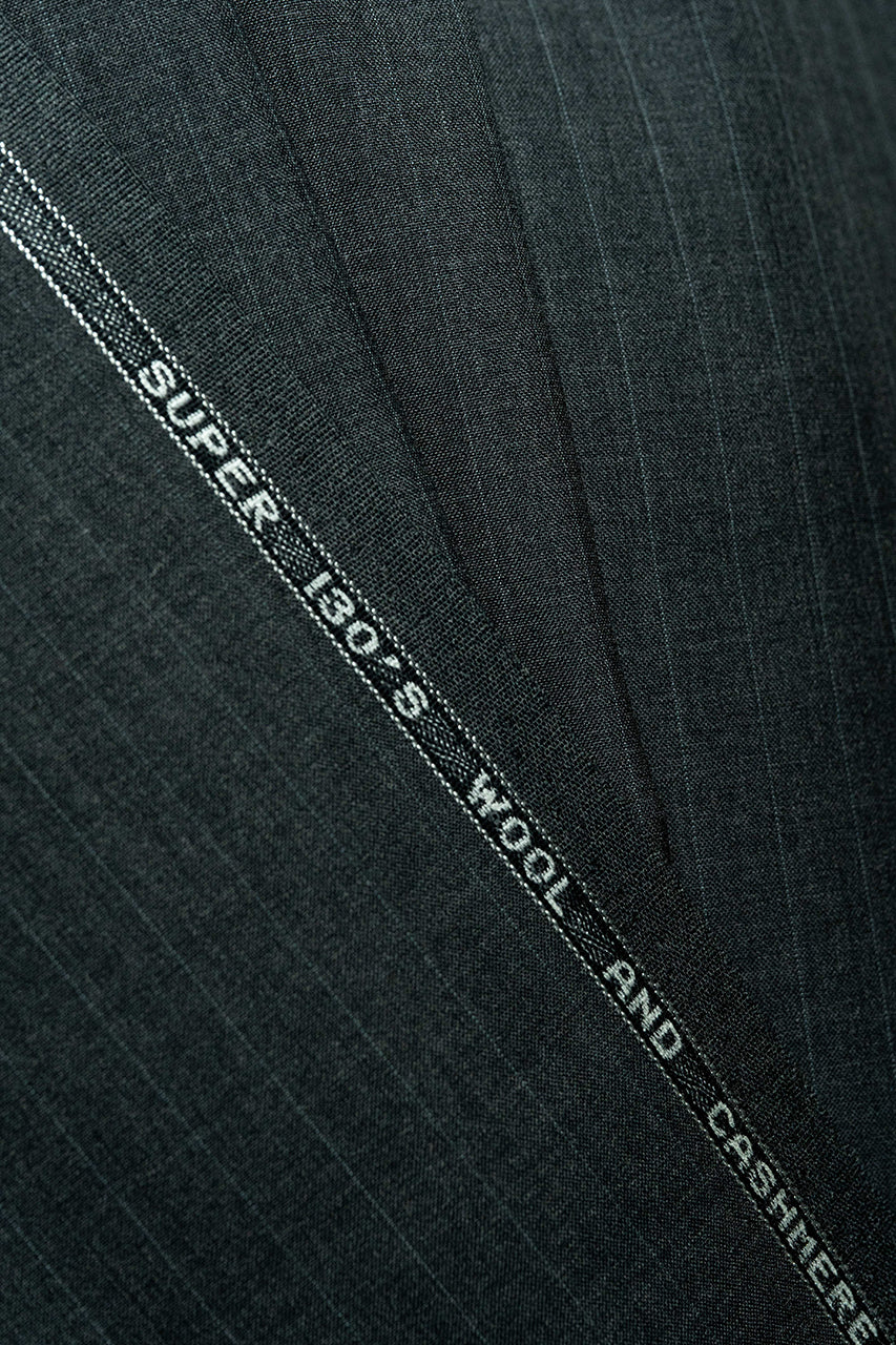 Charcoal Stripe Super 130's Wool & Cashmere Suit Fabric (V23393) -3m - Yoo's Club
