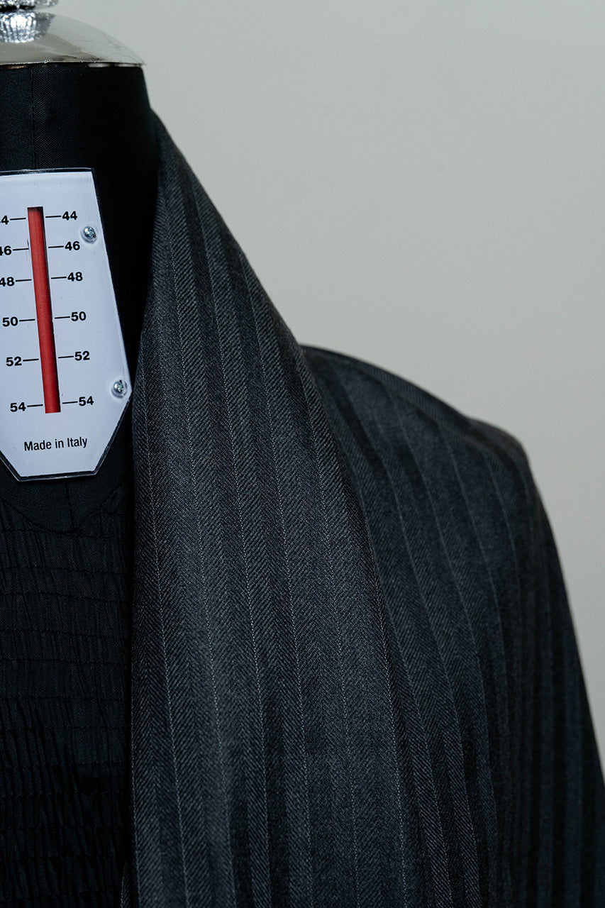British Dark Grey Herringbone Super 100's Merino Suit Fabric (V23661) -3m - Yoo's Club