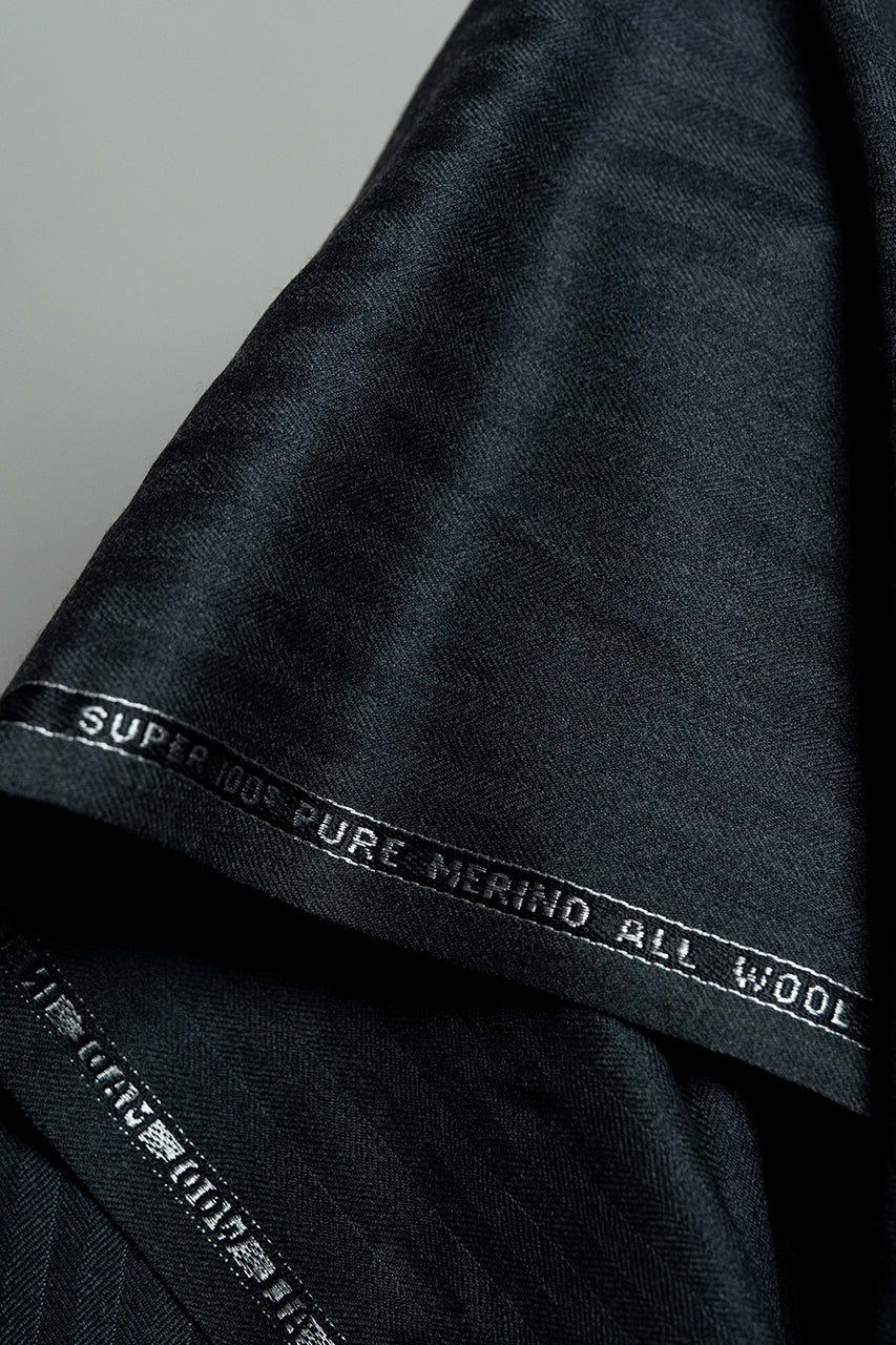 British Dark Grey Herringbone Super 100's Merino Suit Fabric (V23661) -3m - Yoo's Club