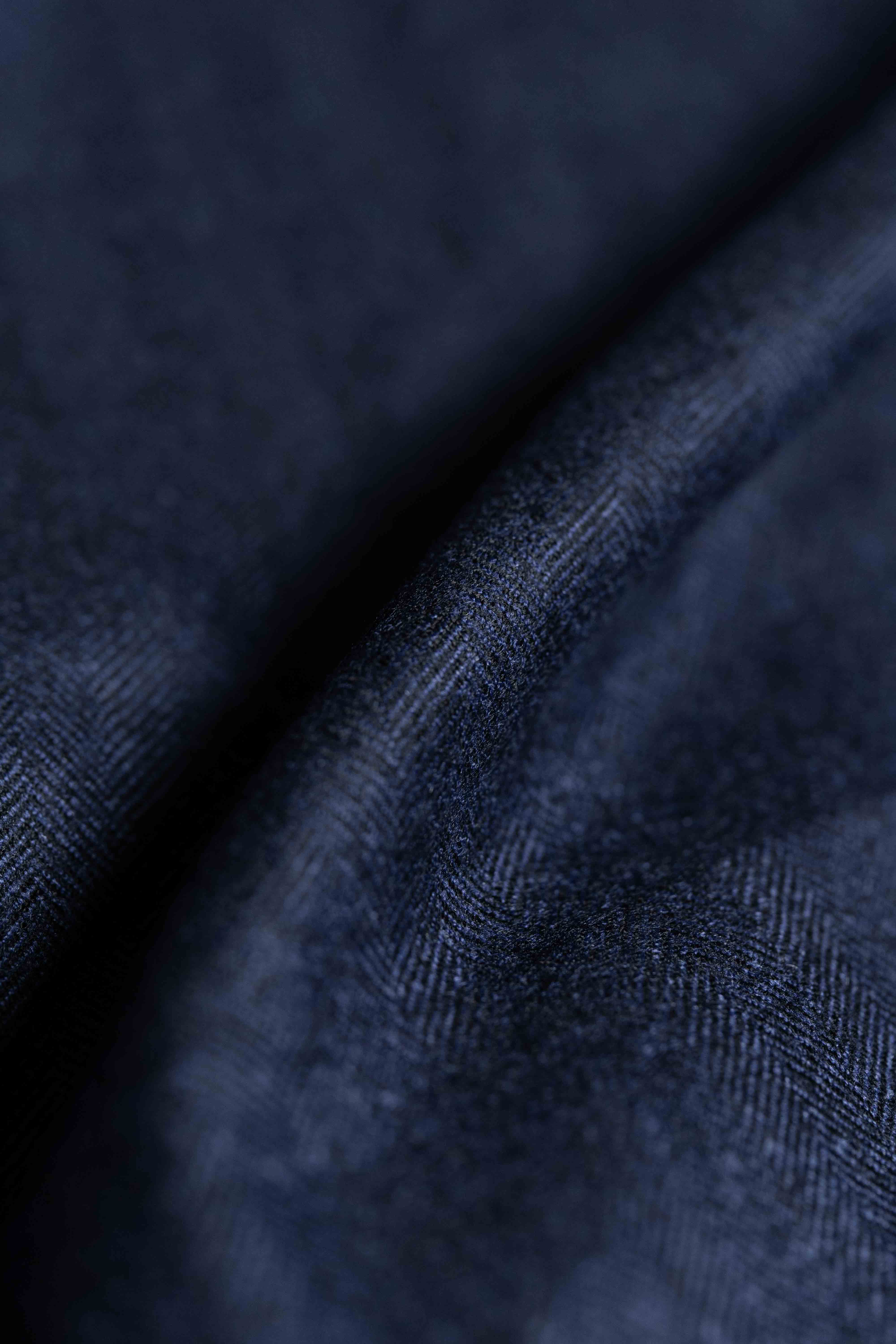 Marling & Evans Royal Blue Herringbone Flannel Wool Fabric (D4-2317)-1.65m - Yoo's Club