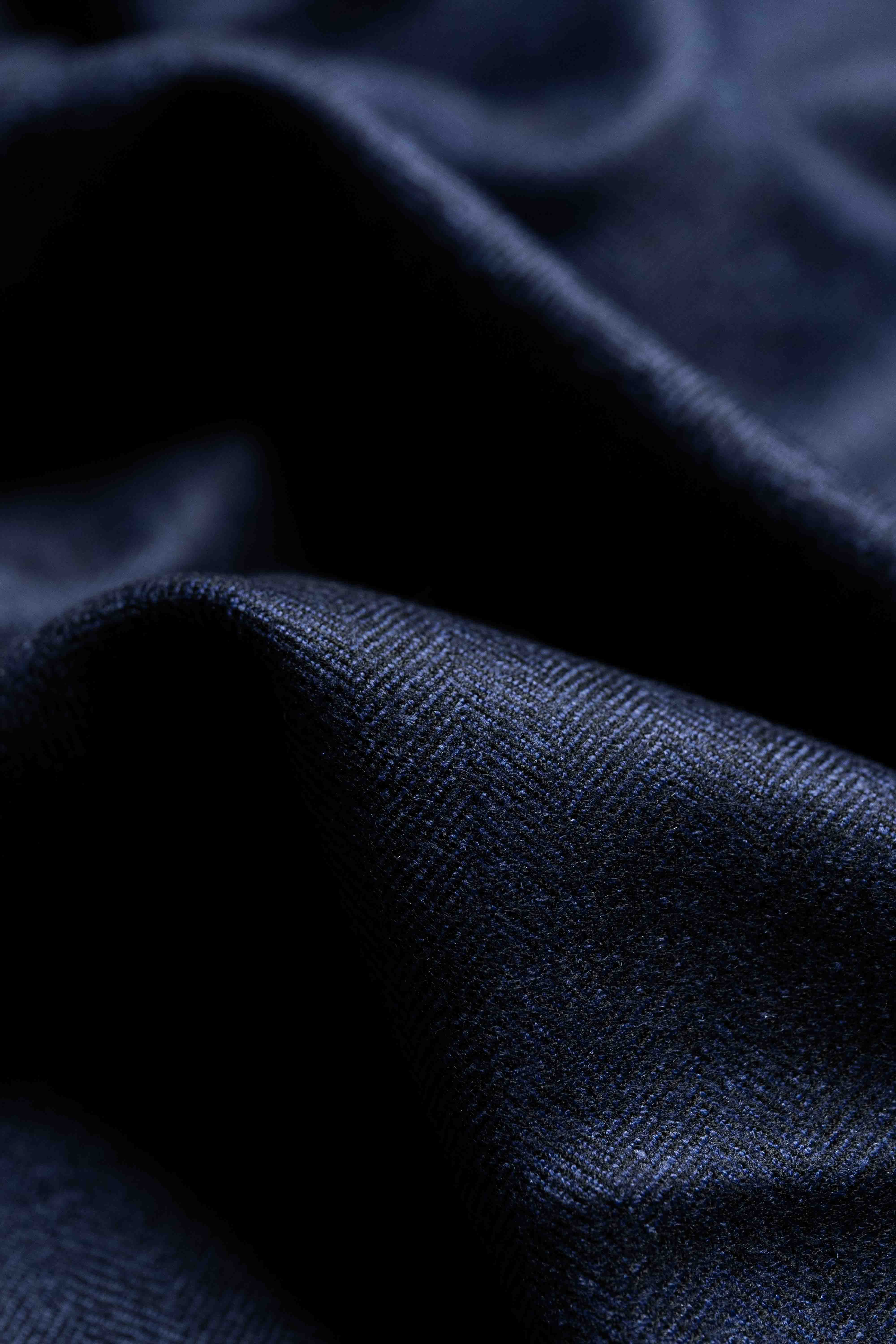 Marling & Evans Royal Blue Herringbone Flannel Wool Fabric (D4-2317)-1.65m - Yoo's Club