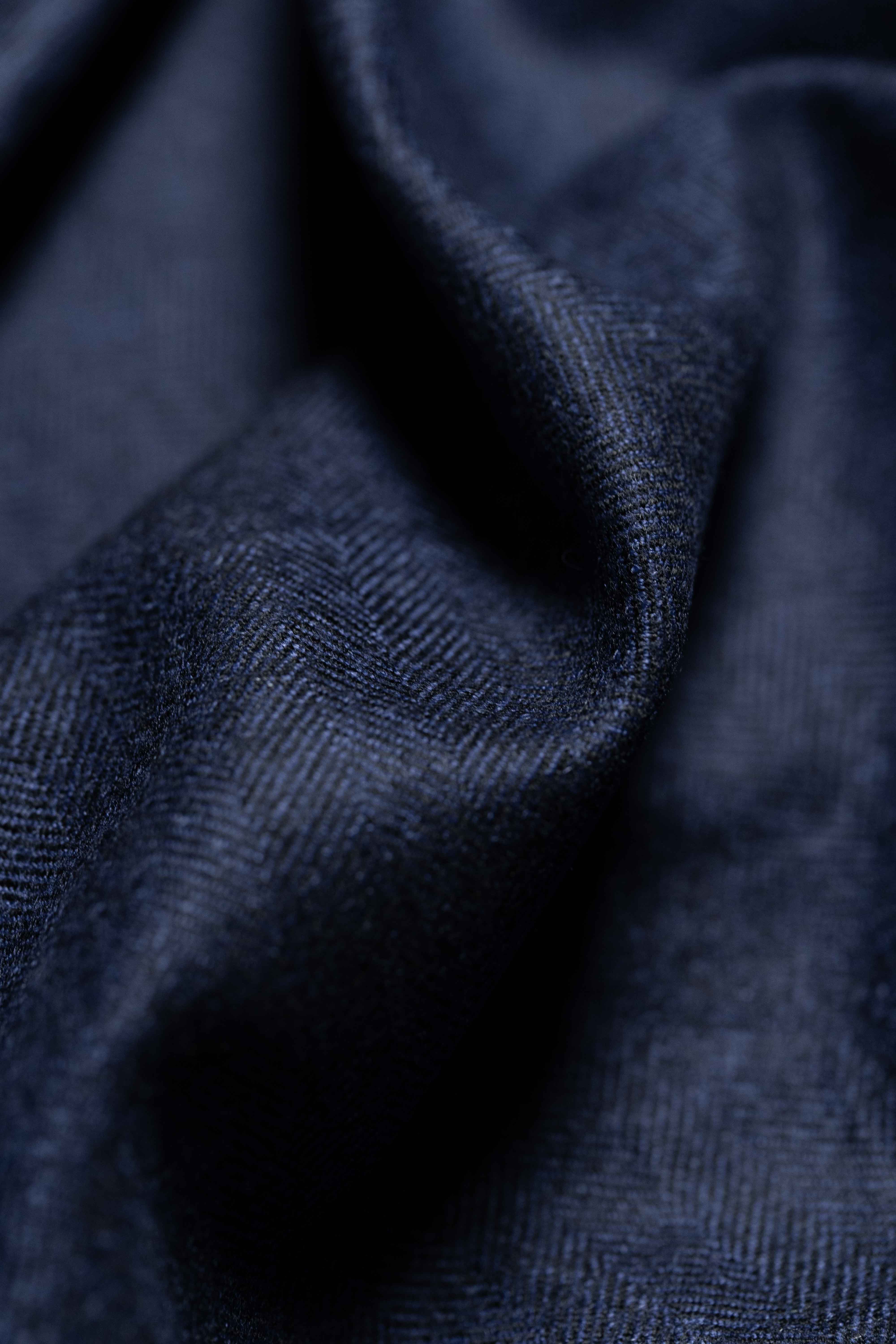 Marling & Evans Royal Blue Herringbone Flannel Wool Fabric (D4-2317)-1.65m - Yoo's Club