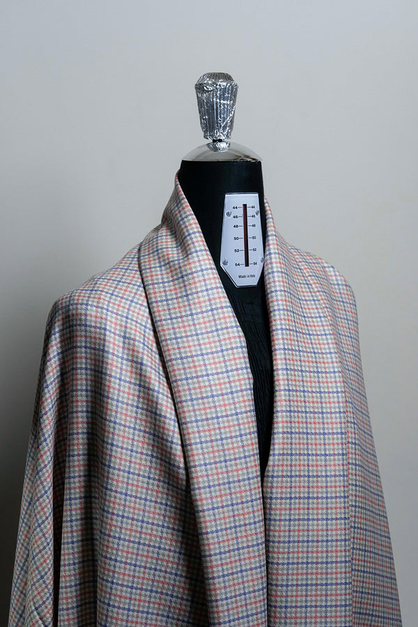 Pink Red Check Wool & Silk Jacket Fabric (V23650)-2.3m