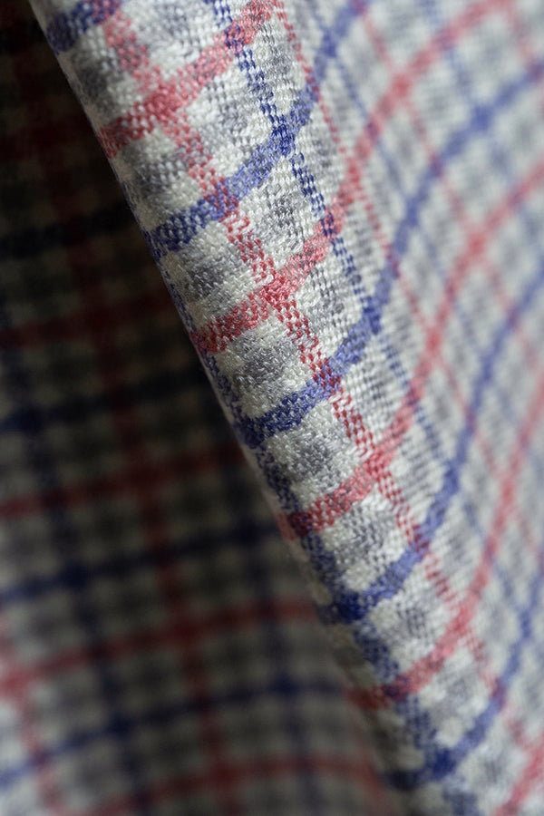 Pink Red Check Wool & Silk Jacket Fabric (V23650)-2.3m