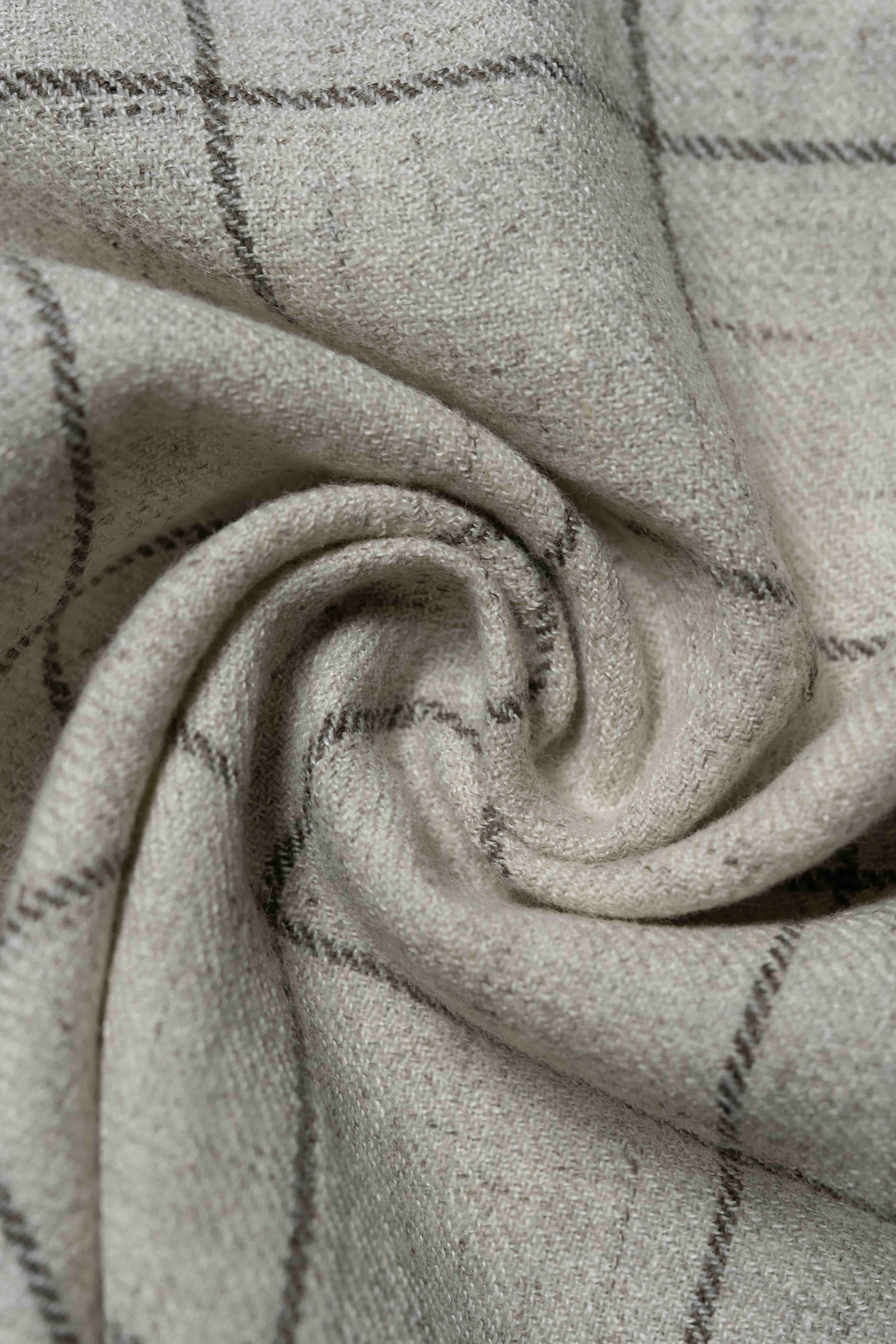 Marling & Evans Beige Check Wool Linen Jacket Fabric (17307/04)-2.8m - Yoo's Club