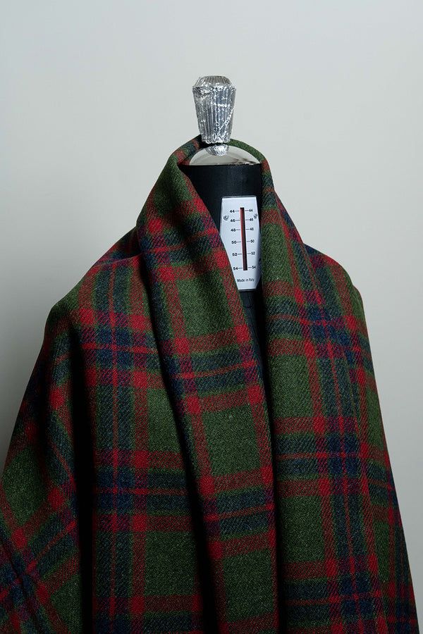 British Green Check Tweed Wool Fabric (V23651) -2m