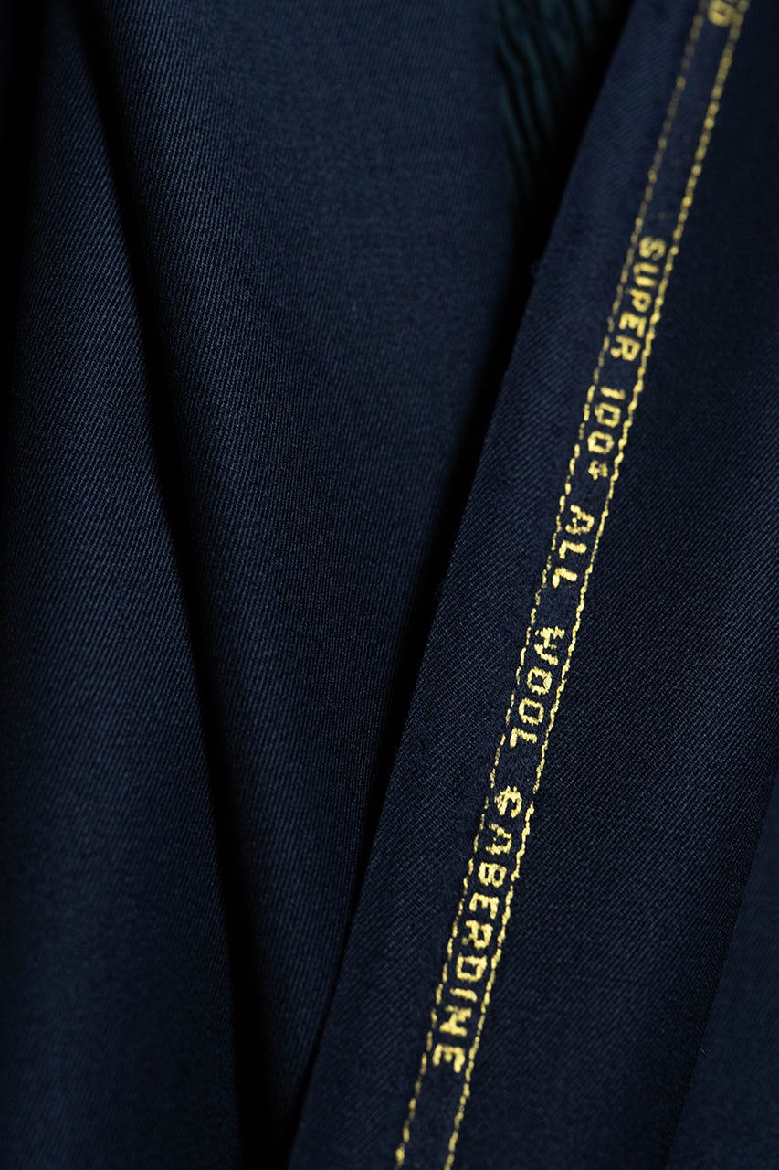 British Dark Navy Super 100's Wool Gaberdine Suit Fabric (V23656) -3m - Yoo's Club