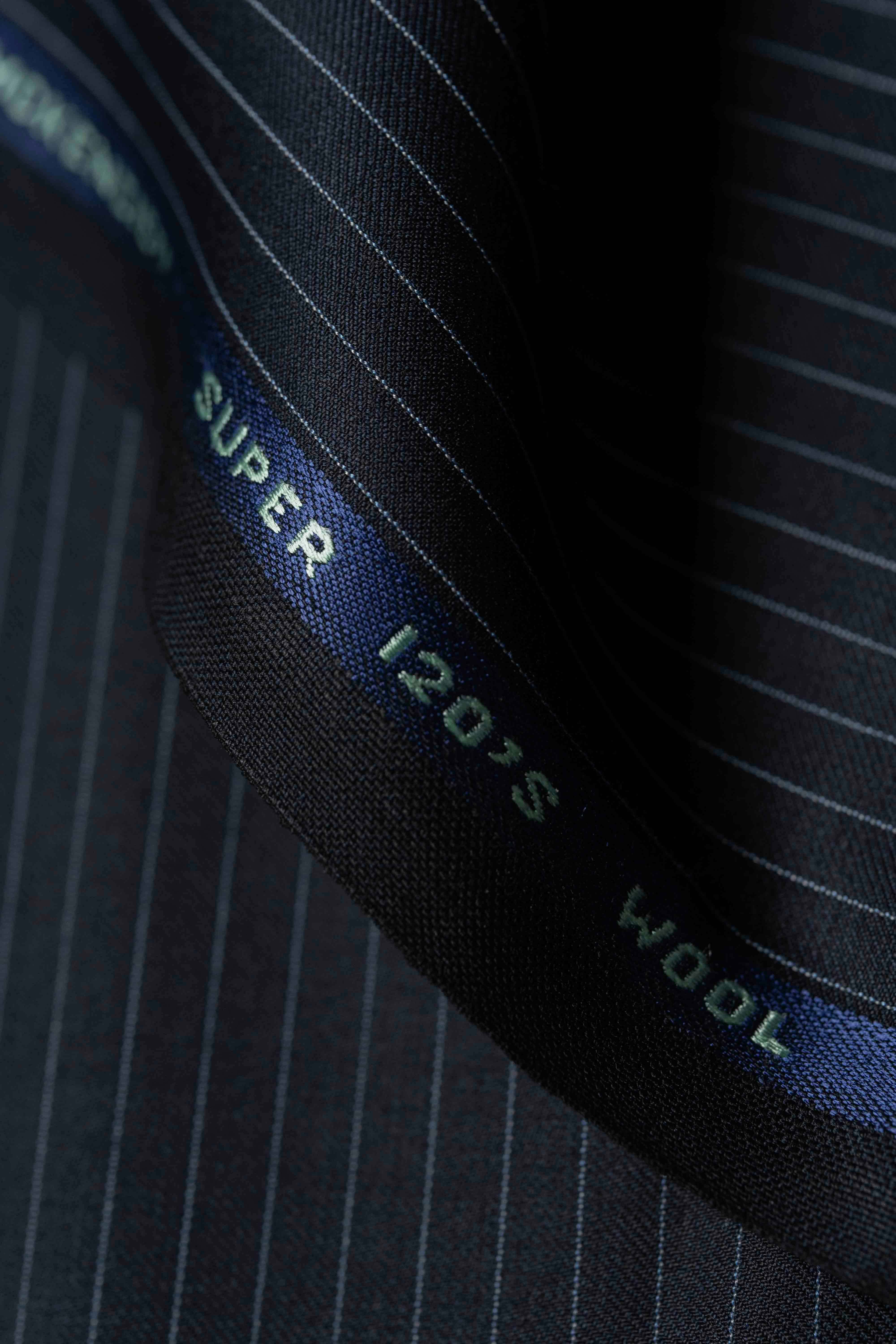 Super 120's Wool Black Stripe Suit Fabric (V23678) -3m - Yoo's Club
