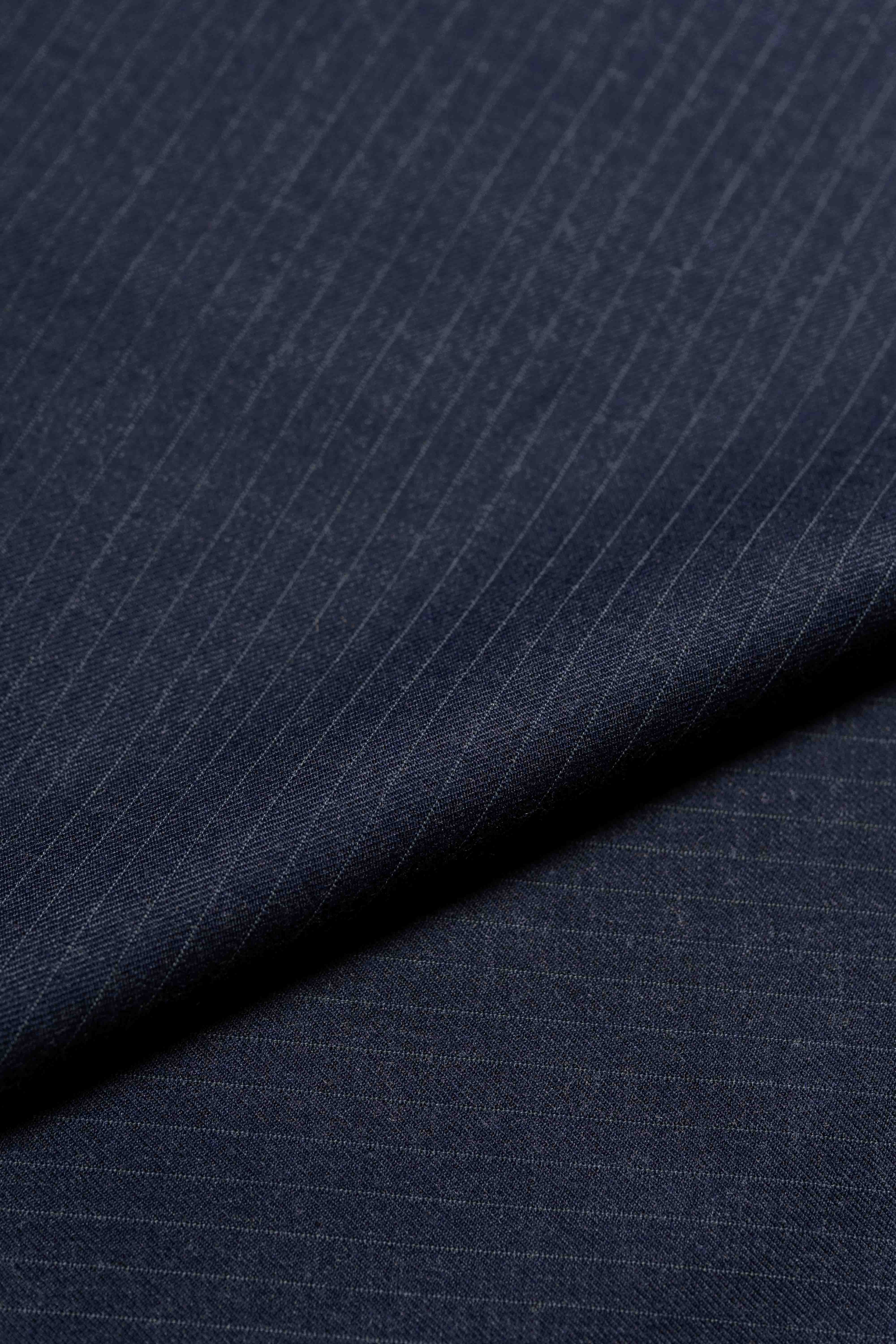 Super Fine Wool Dark Navy Stripe Suit Fabric (V23676) -3m - Yoo's Club