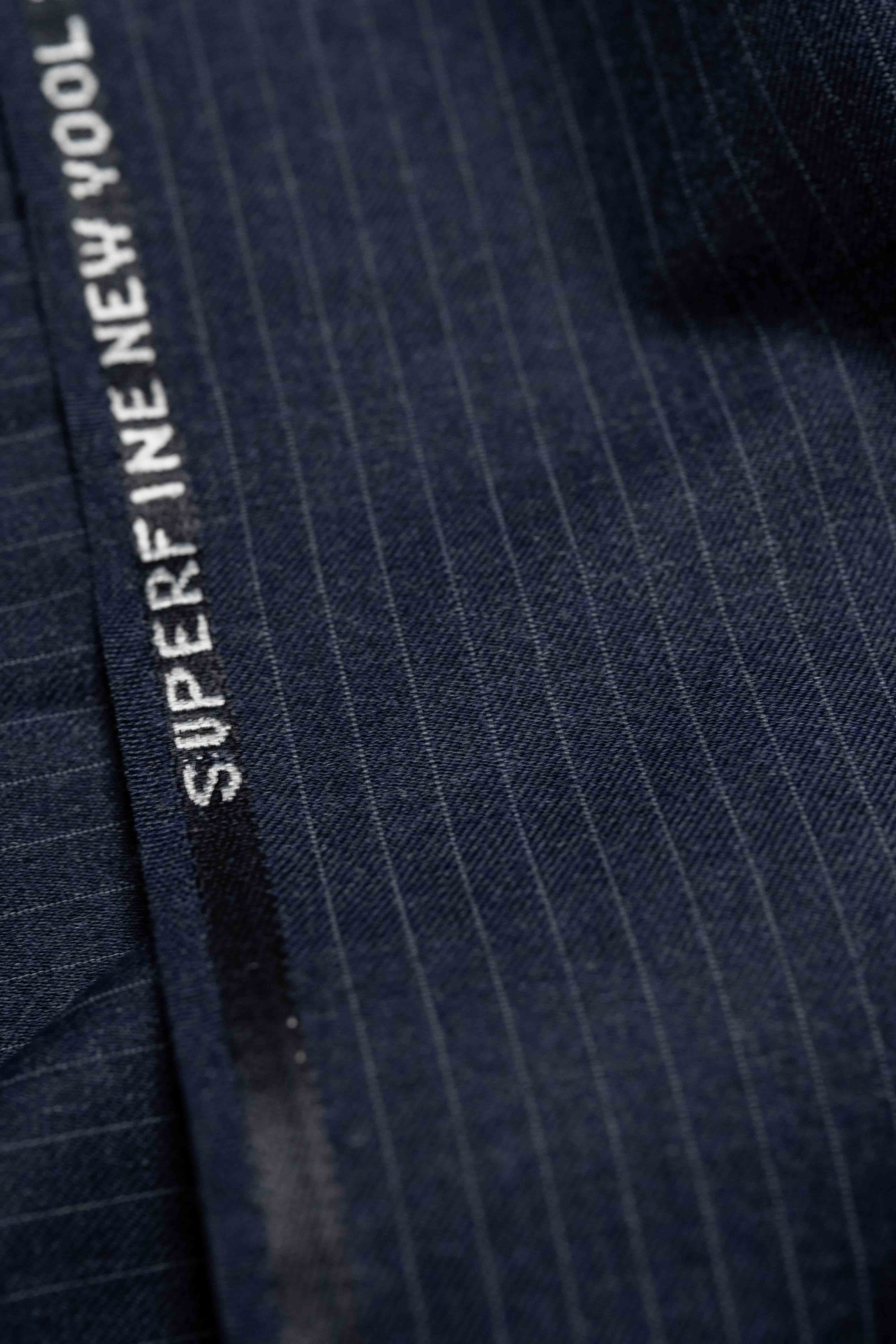 Super Fine Wool Dark Navy Stripe Suit Fabric (V23676) -3m - Yoo's Club